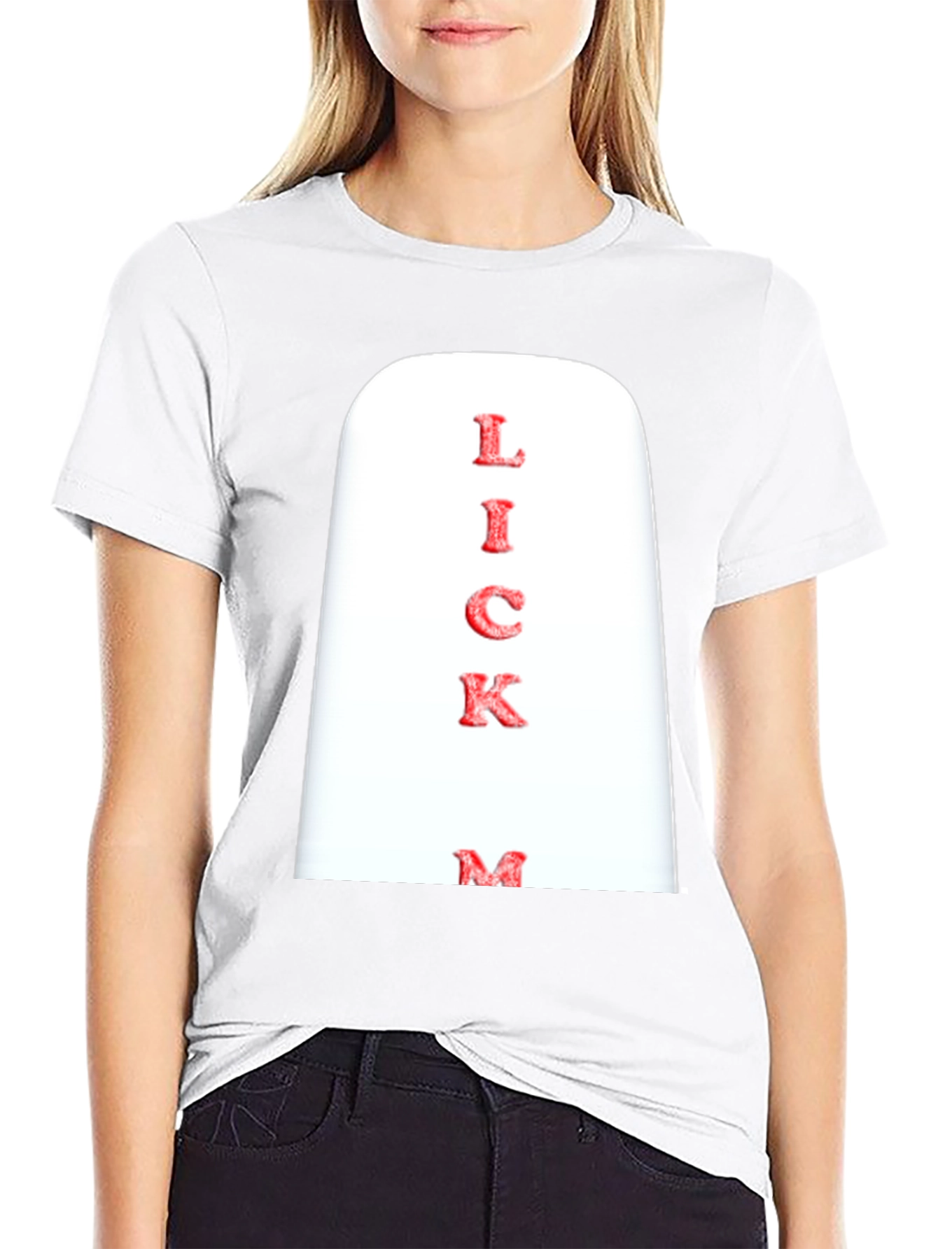 Novelty Lick Me Graphic Print Black T-Shirt