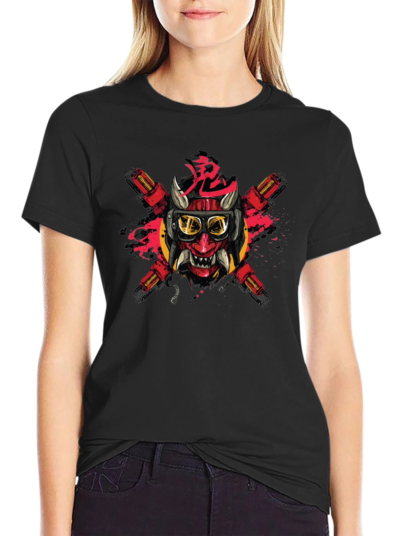 Edgy Oni Mask Graphic Tee
