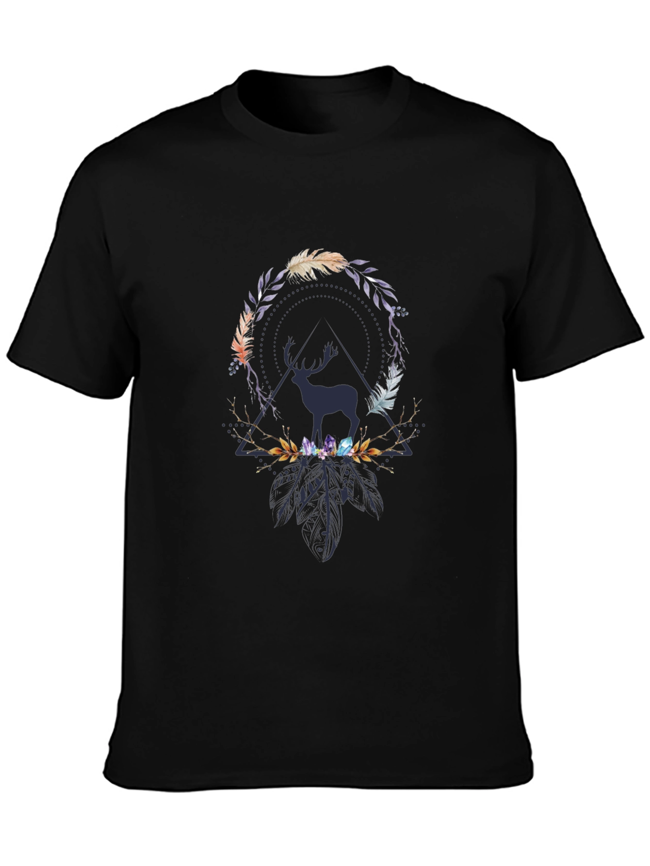 Deer Feather Crystal Graphic Print T-Shirt