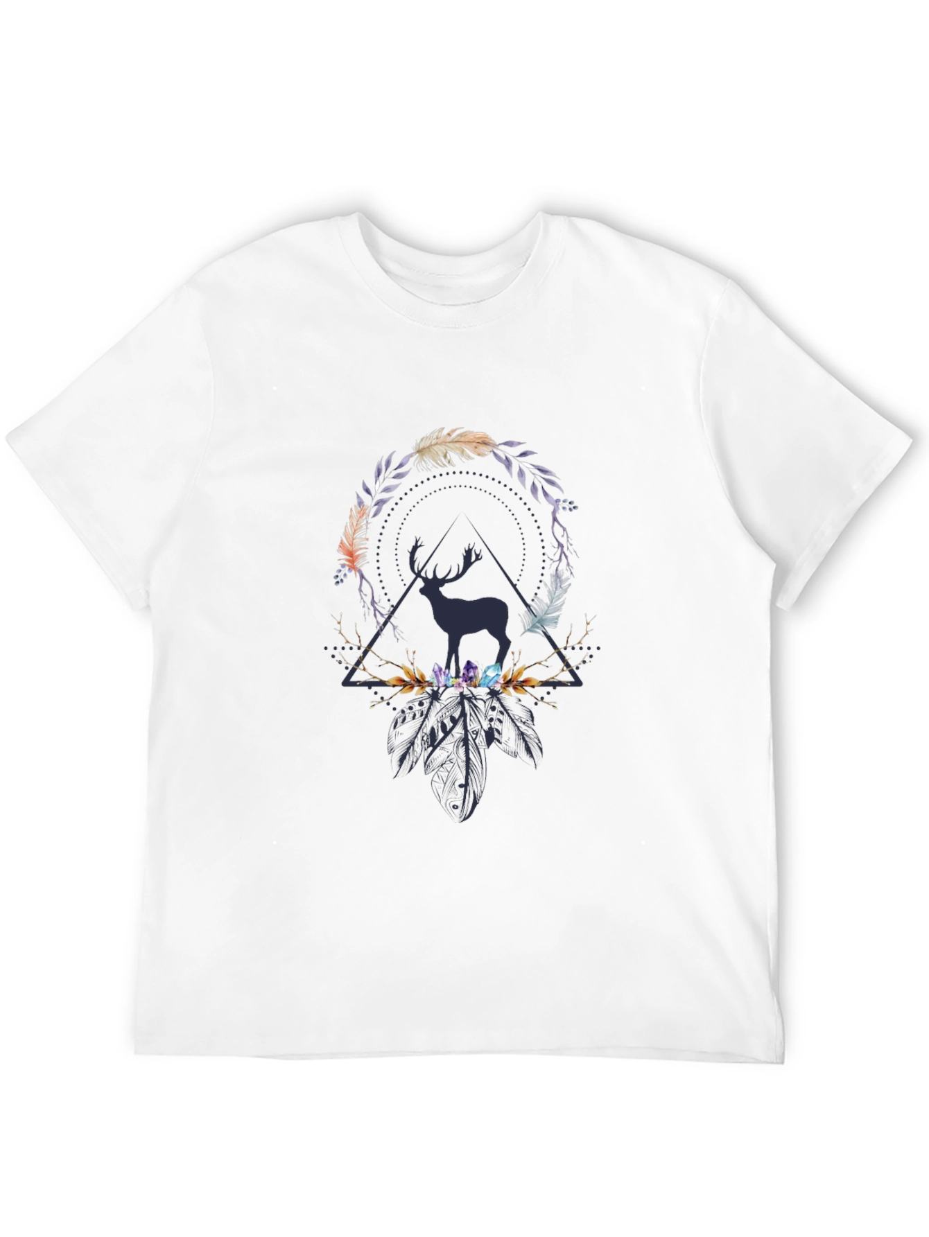 Deer Feather Crystal Graphic Print T-Shirt