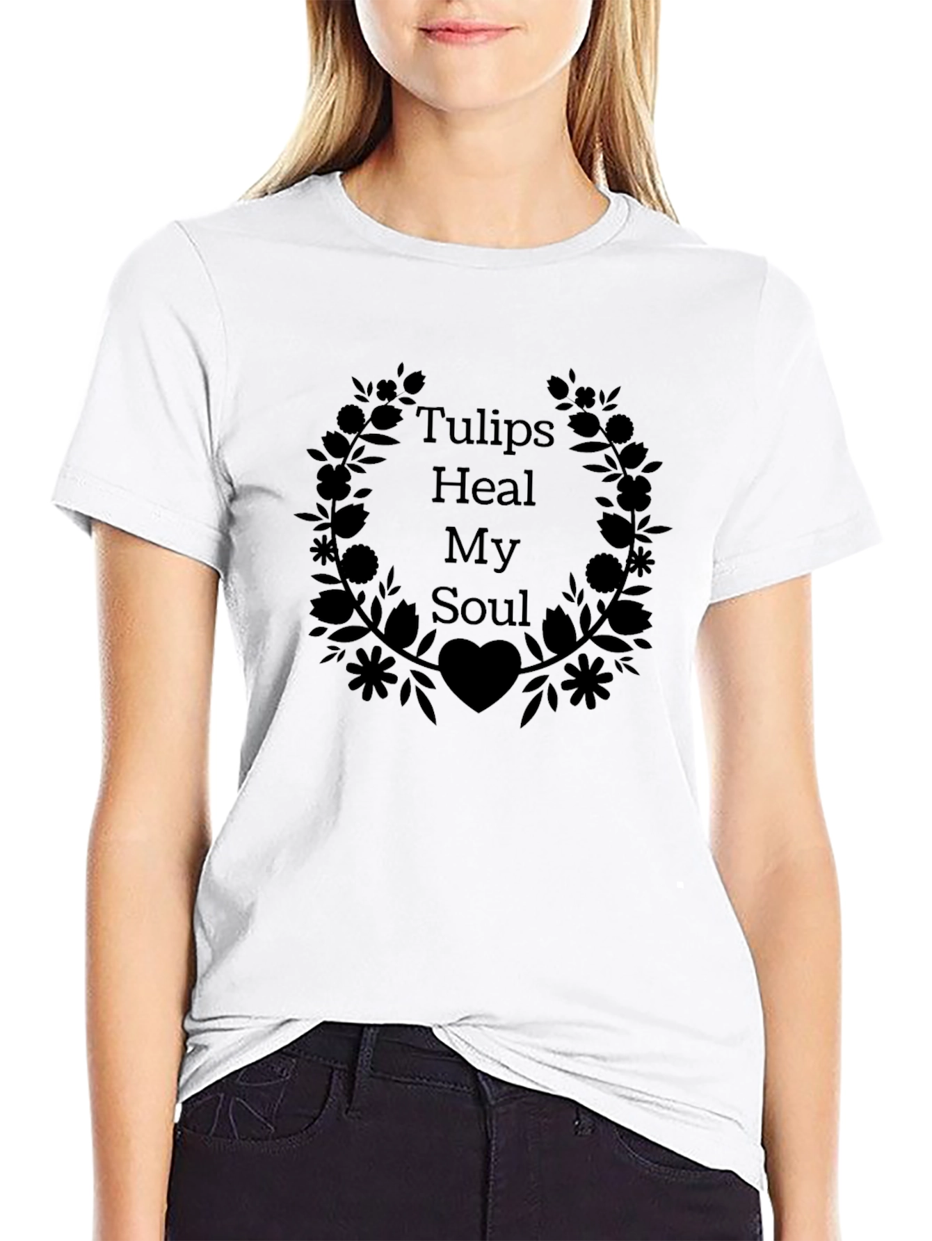 Tulips Heal My Soul Black Graphic Tee