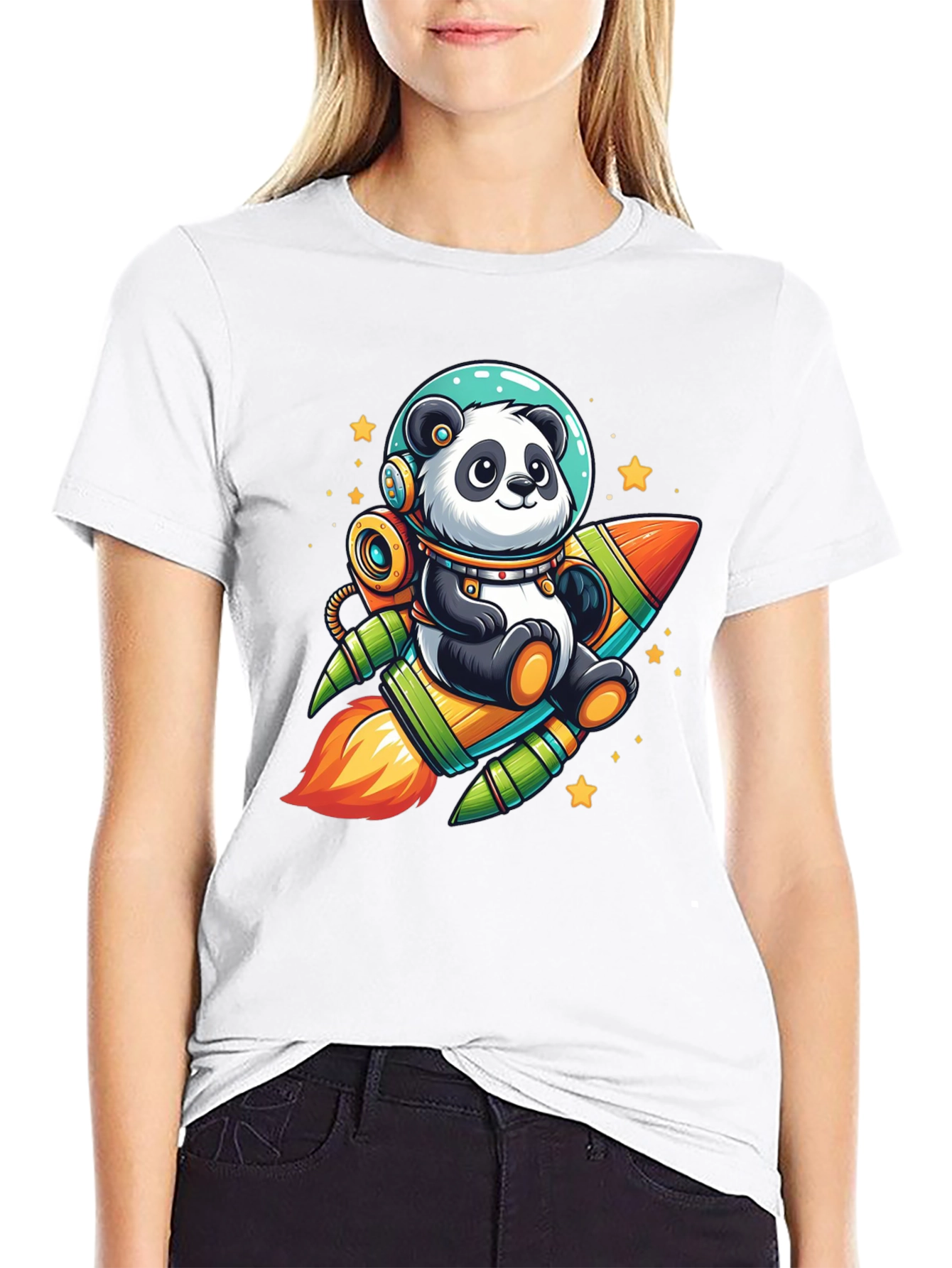 Panda Astronaut Rocket Black T-Shirt
