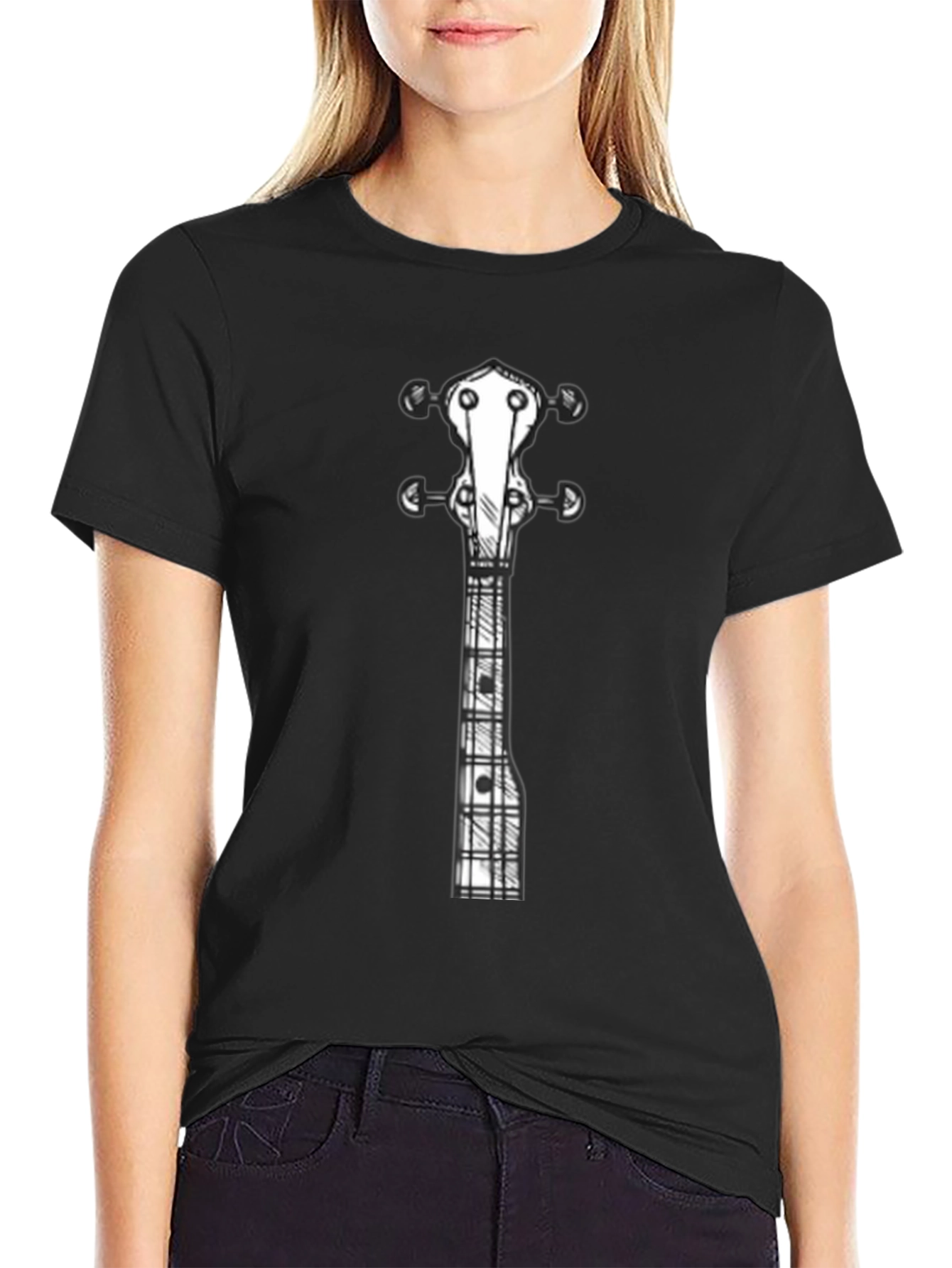 Guitar Sketch Graphic Tee - Black Cotton Shirt