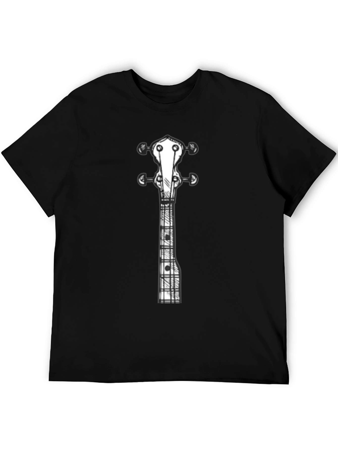Guitar Sketch Graphic Tee - Black Cotton Shirt
