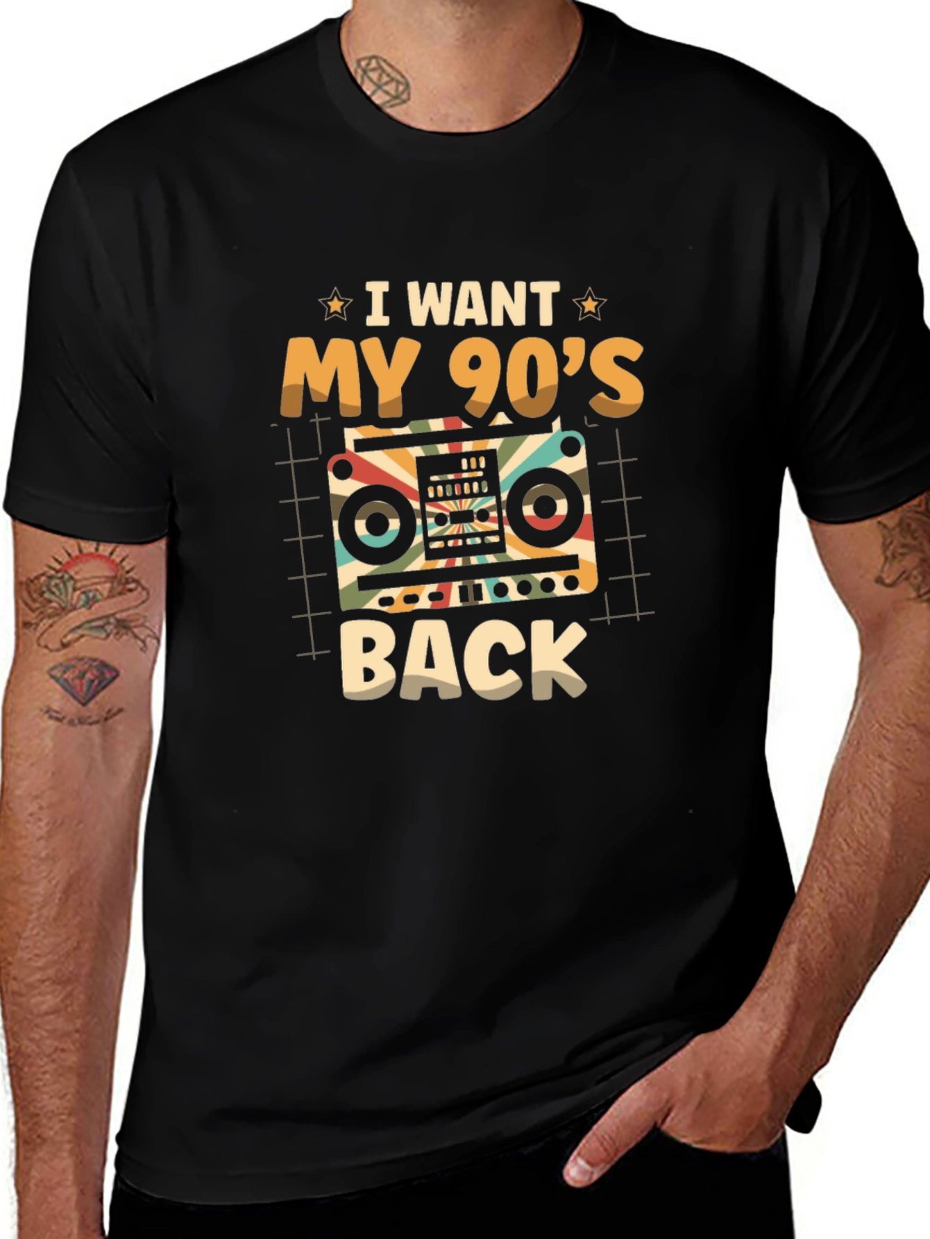 Retro 90s Boombox Black T-Shirt