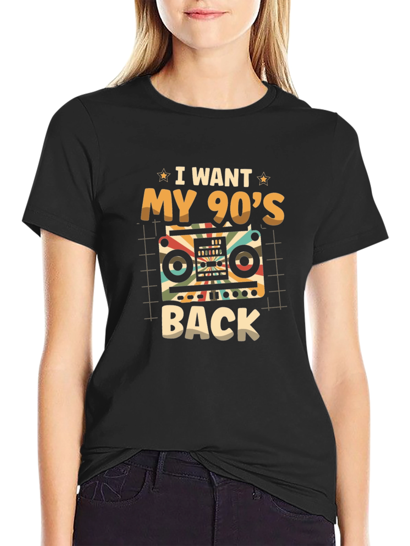 Retro 90s Boombox Black T-Shirt