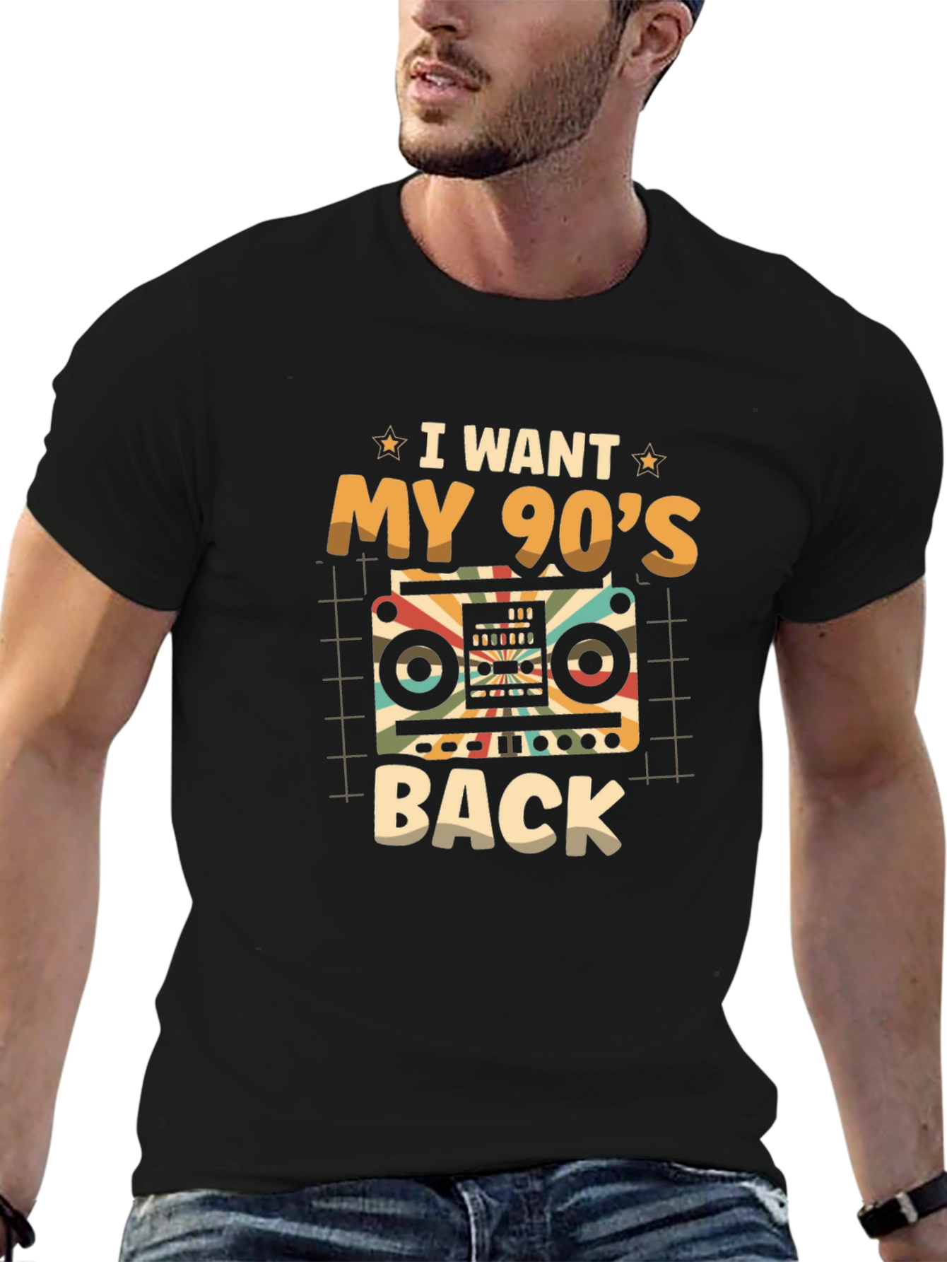 Retro 90s Boombox Black T-Shirt