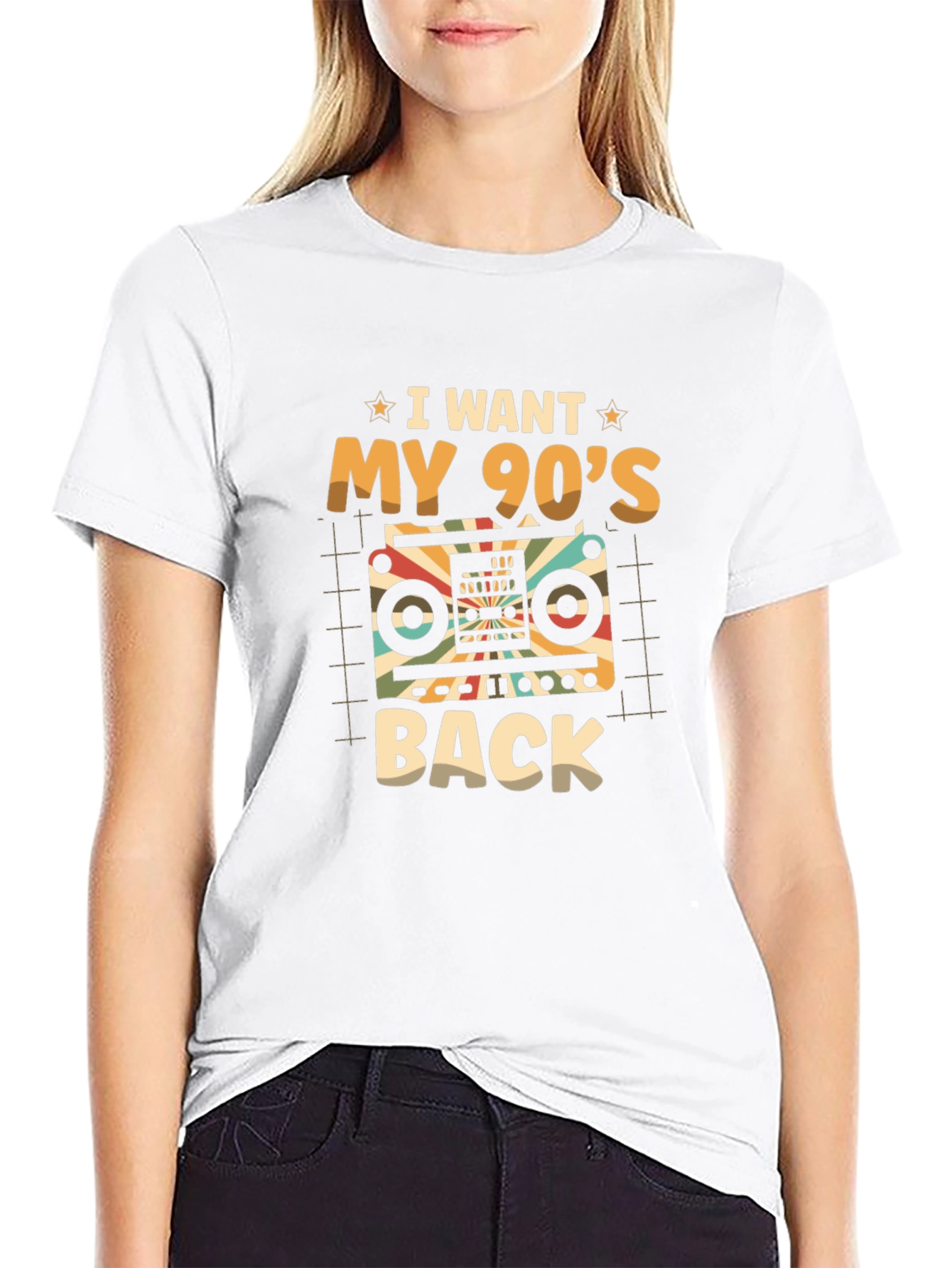 Retro 90s Boombox Black T-Shirt