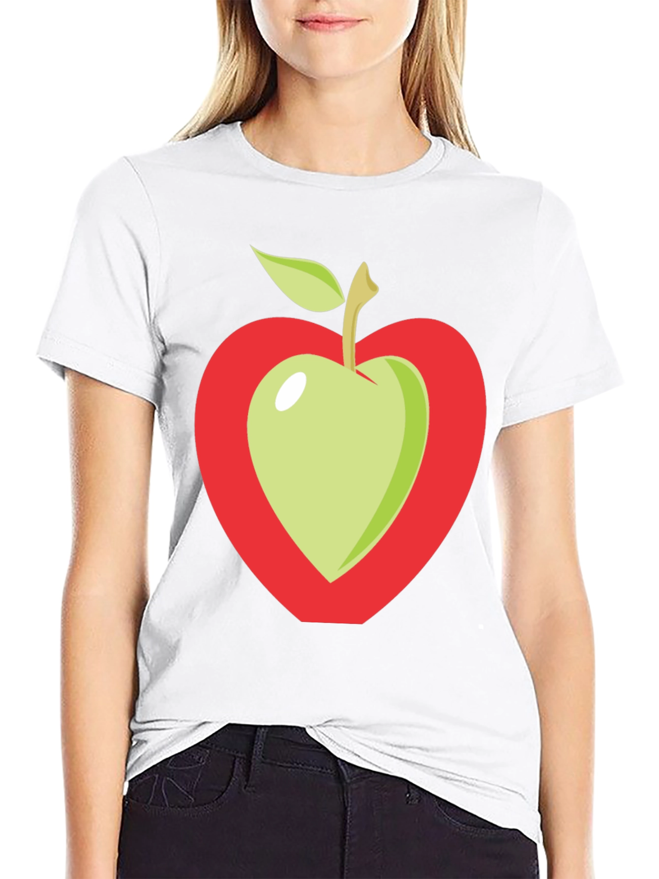 Apple Heart Graphic Tee - Casual Black T-Shirt