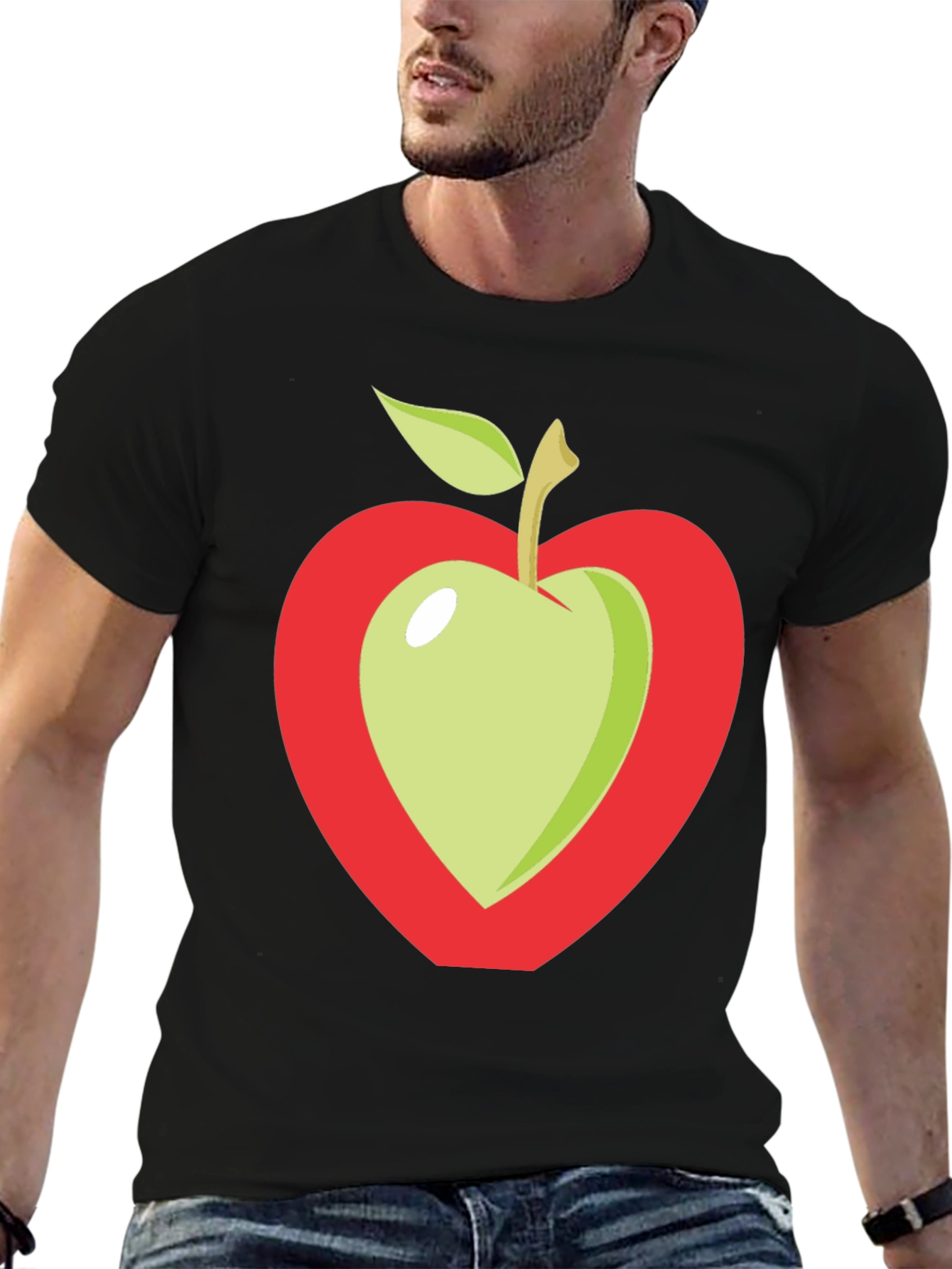 Apple Heart Graphic Tee - Casual Black T-Shirt