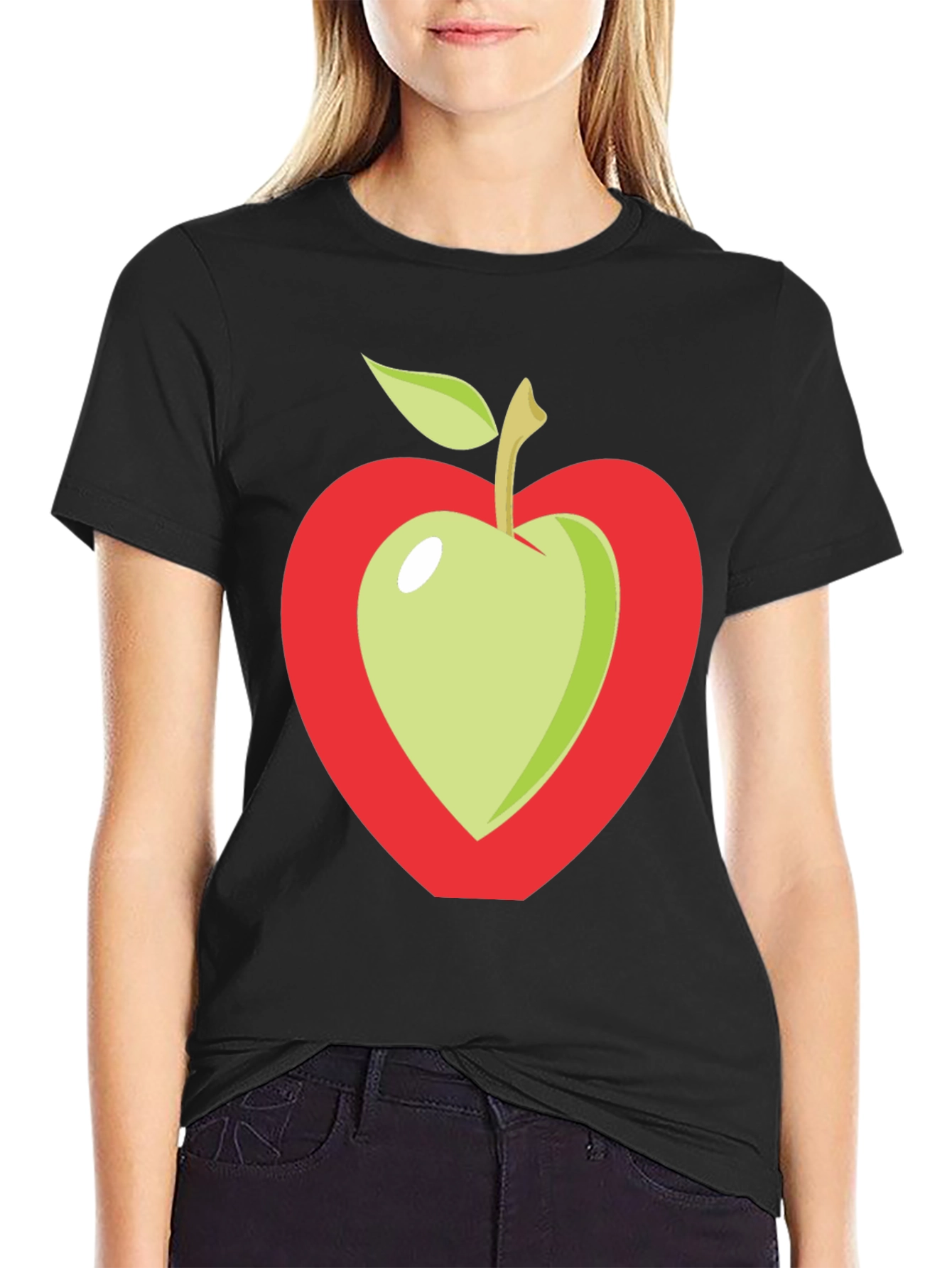 Apple Heart Graphic Tee - Casual Black T-Shirt