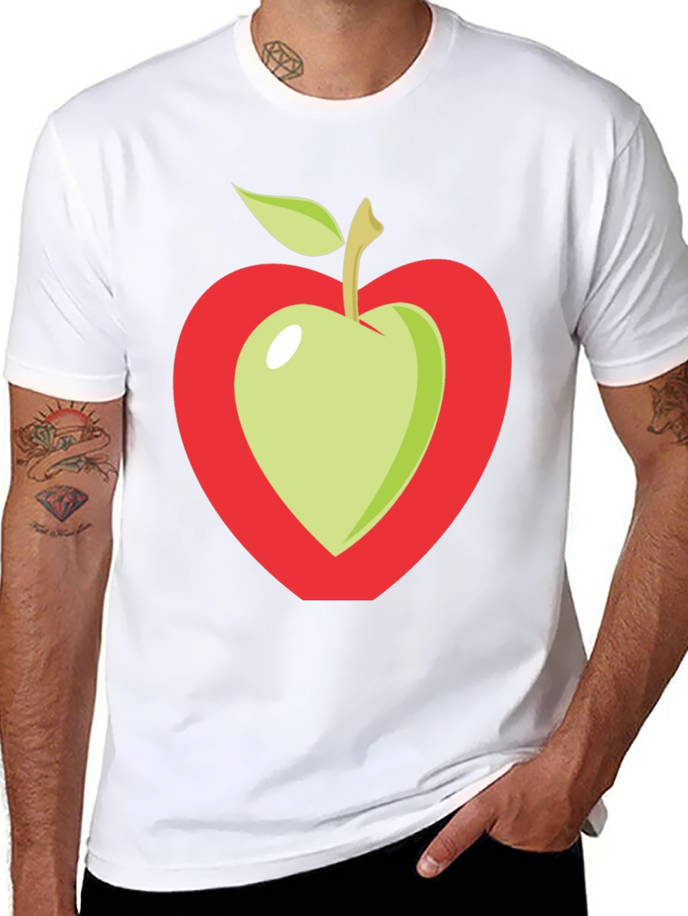 Apple Heart Graphic Tee - Casual Black T-Shirt