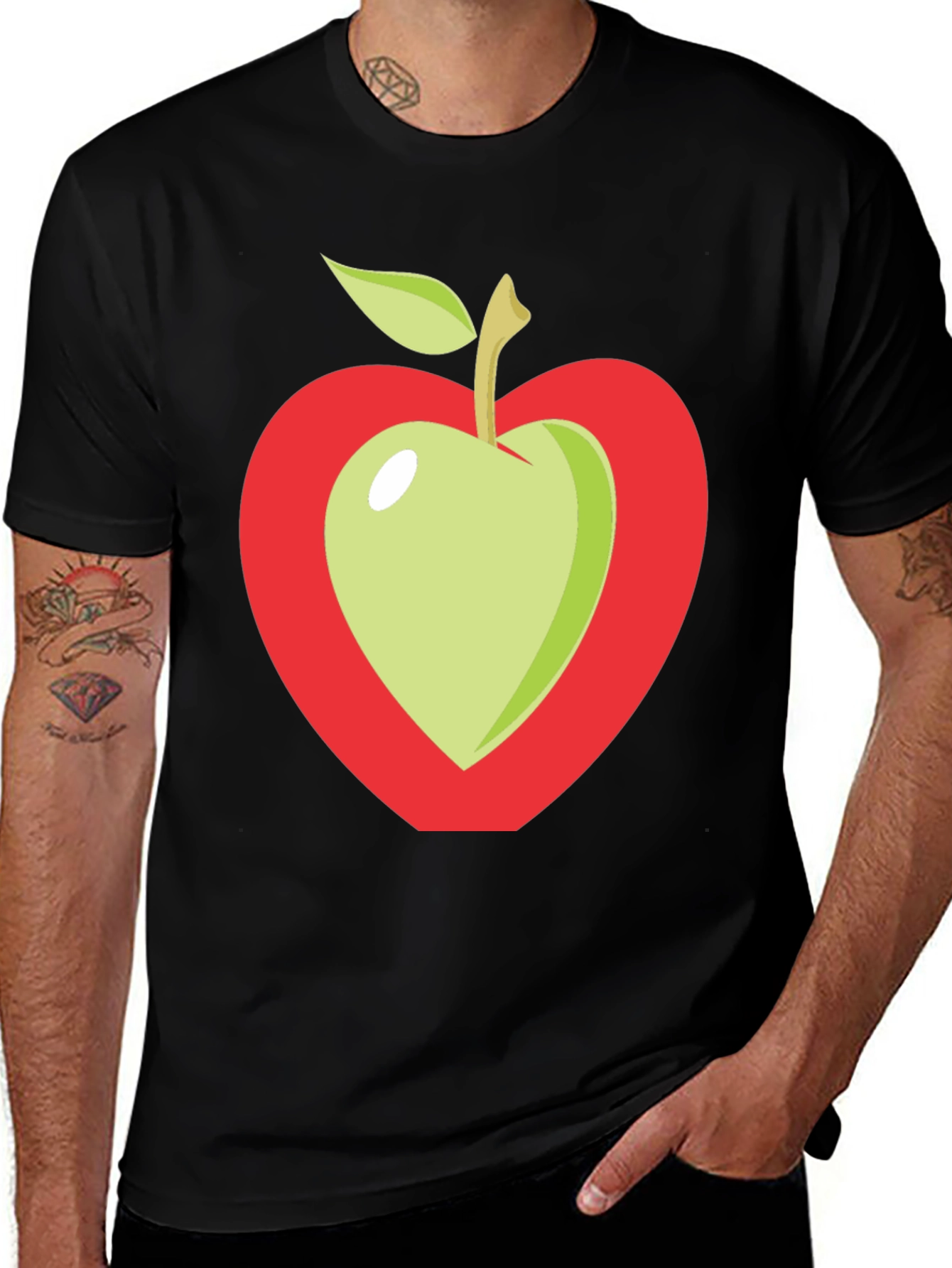 Apple Heart Graphic Tee - Casual Black T-Shirt
