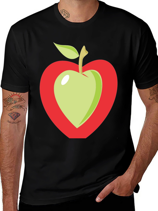 Apple Heart Graphic Tee - Casual Black T-Shirt