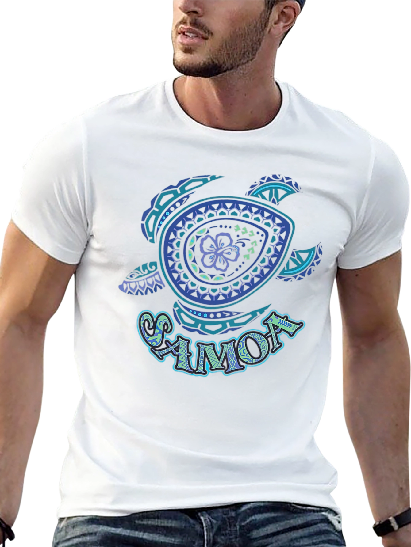 Samoa Turtle Hibiscus Flower Graphic T-Shirt