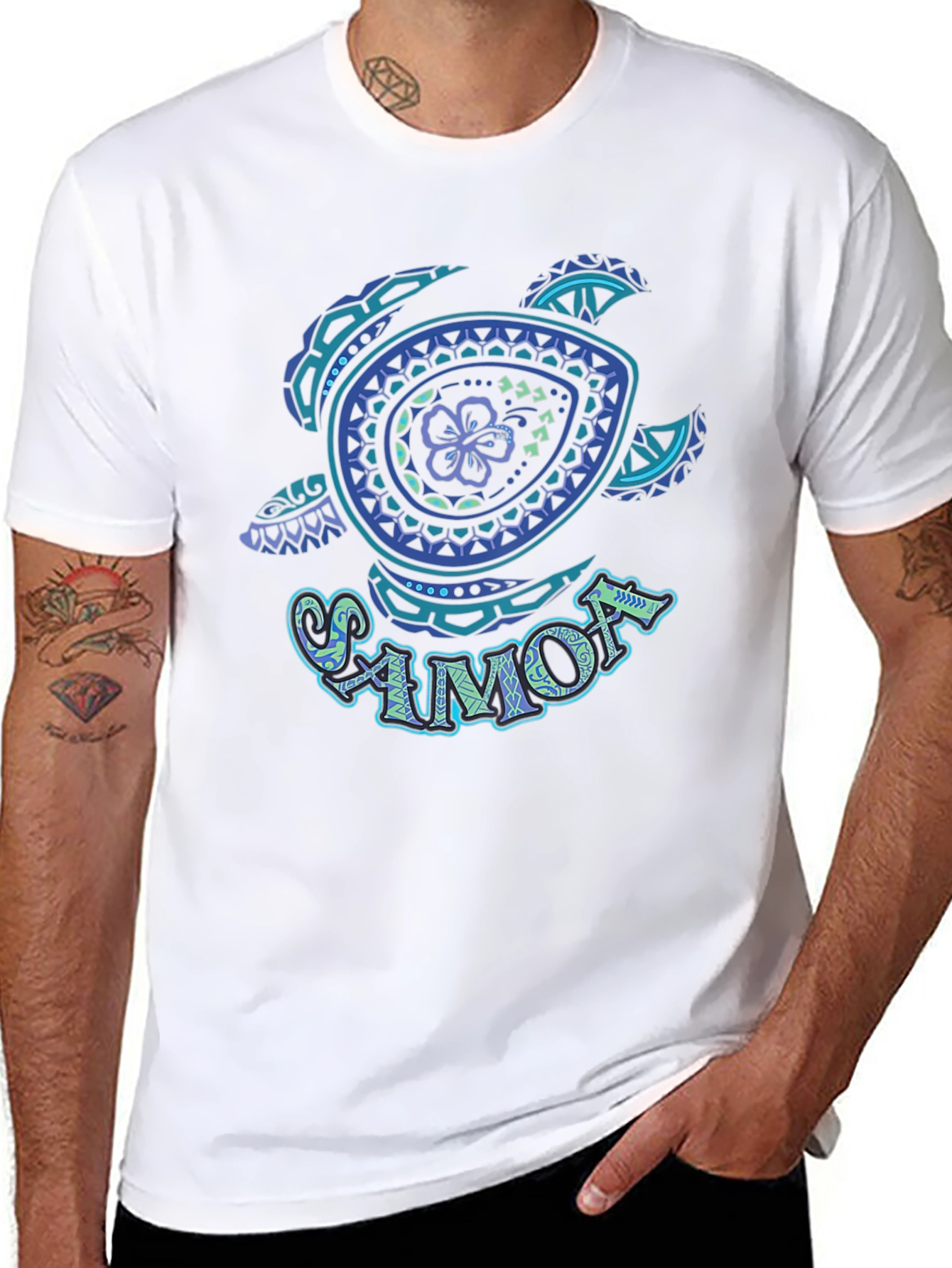 Samoa Turtle Hibiscus Flower Graphic T-Shirt