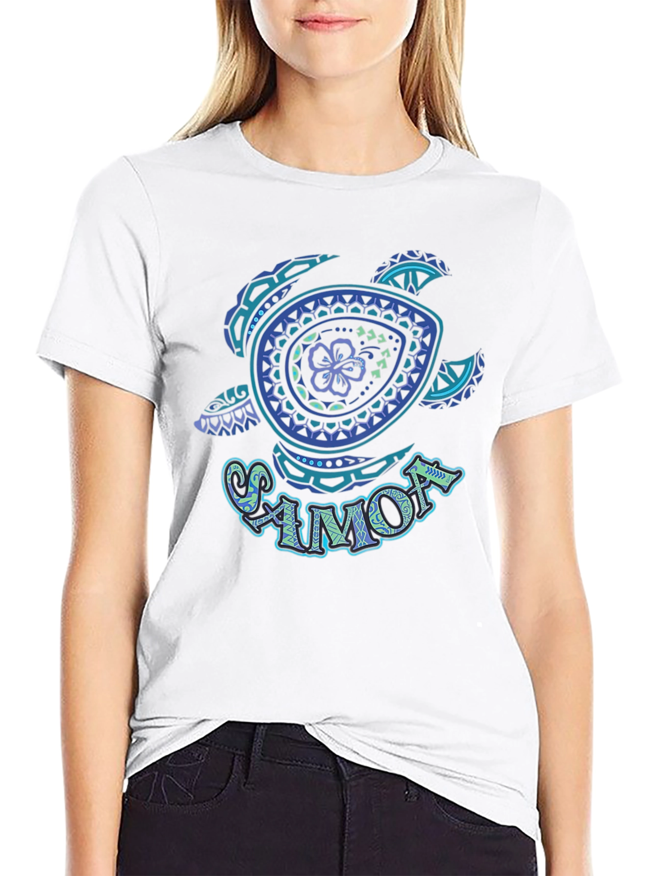 Samoa Turtle Hibiscus Flower Graphic T-Shirt