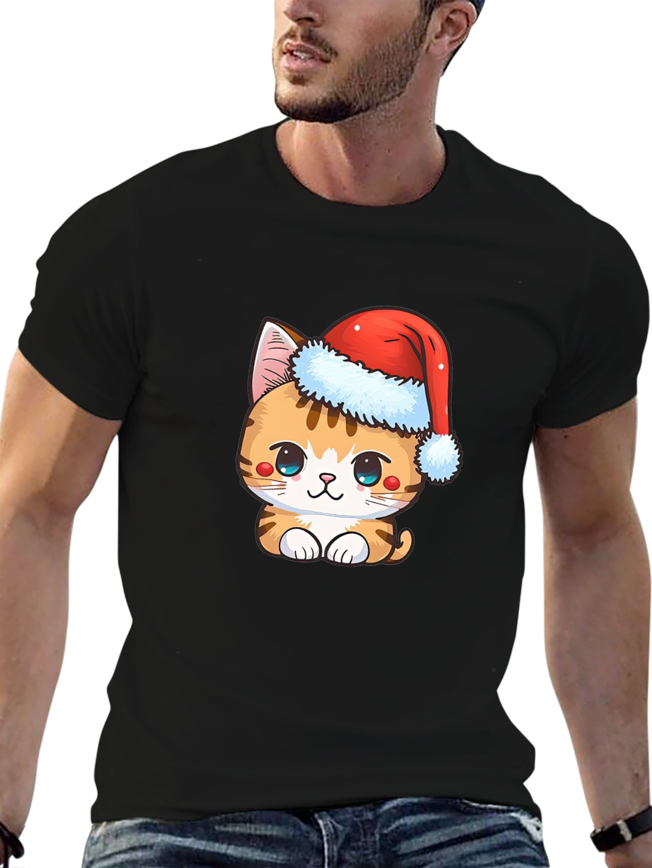 Cute Christmas Cat T-Shirt - Holiday Apparel
