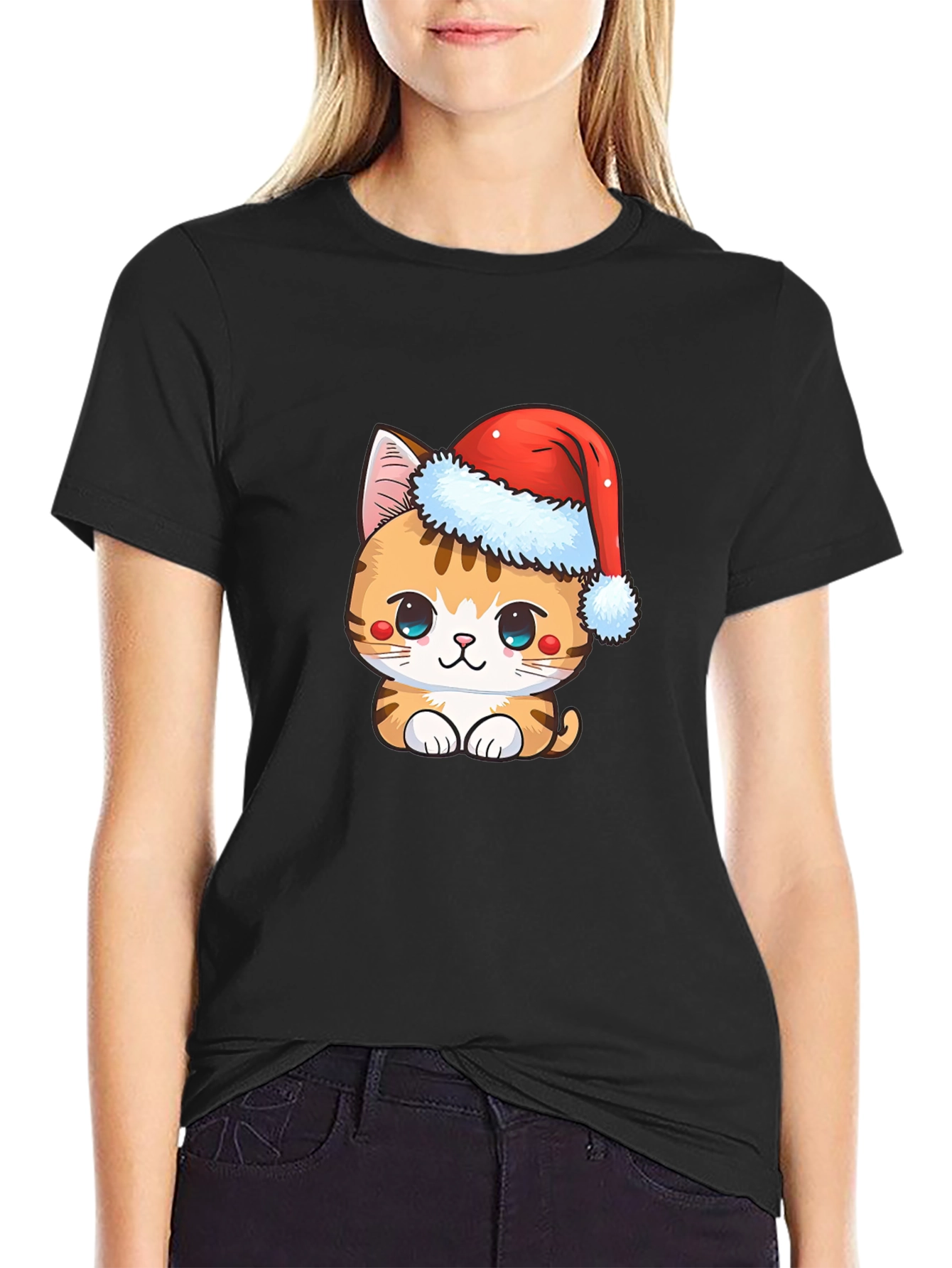 Cute Christmas Cat T-Shirt - Holiday Apparel