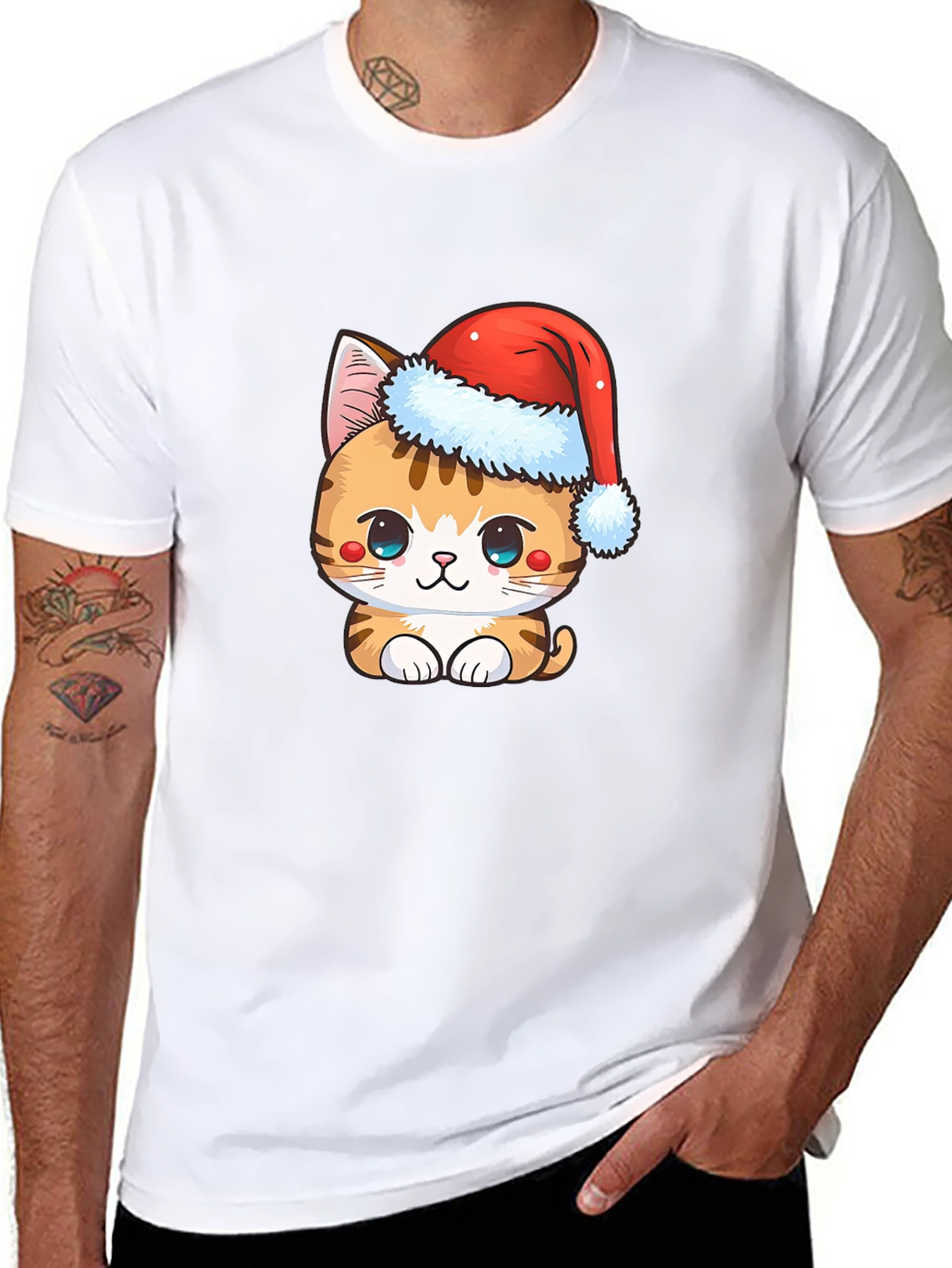 Cute Christmas Cat T-Shirt - Holiday Apparel
