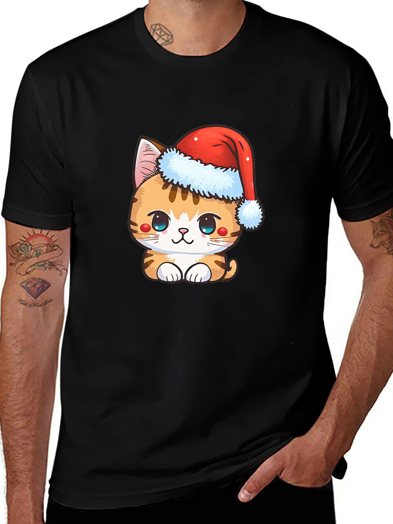 Cute Christmas Cat T-Shirt - Holiday Apparel