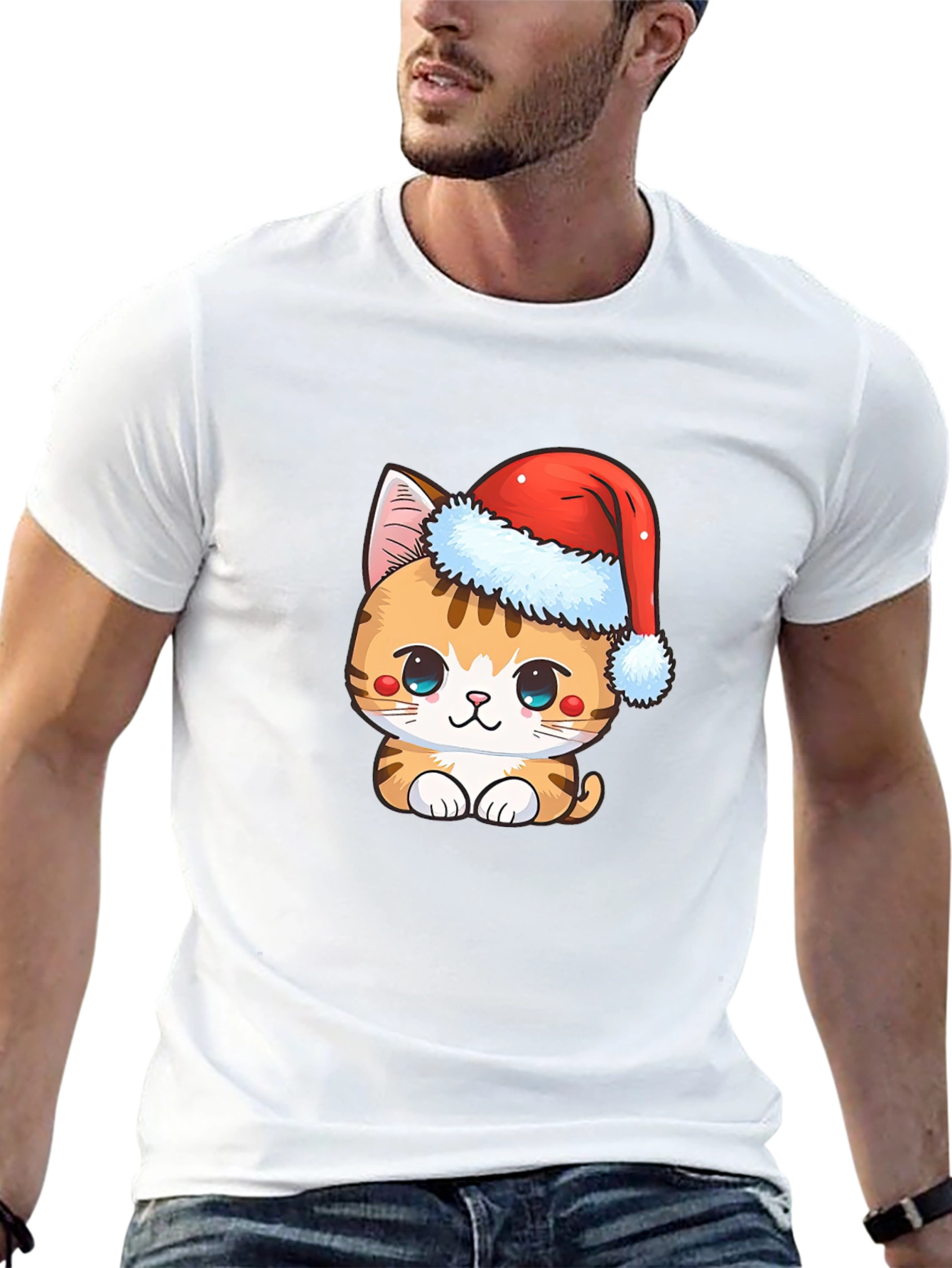 Cute Christmas Cat T-Shirt - Holiday Apparel