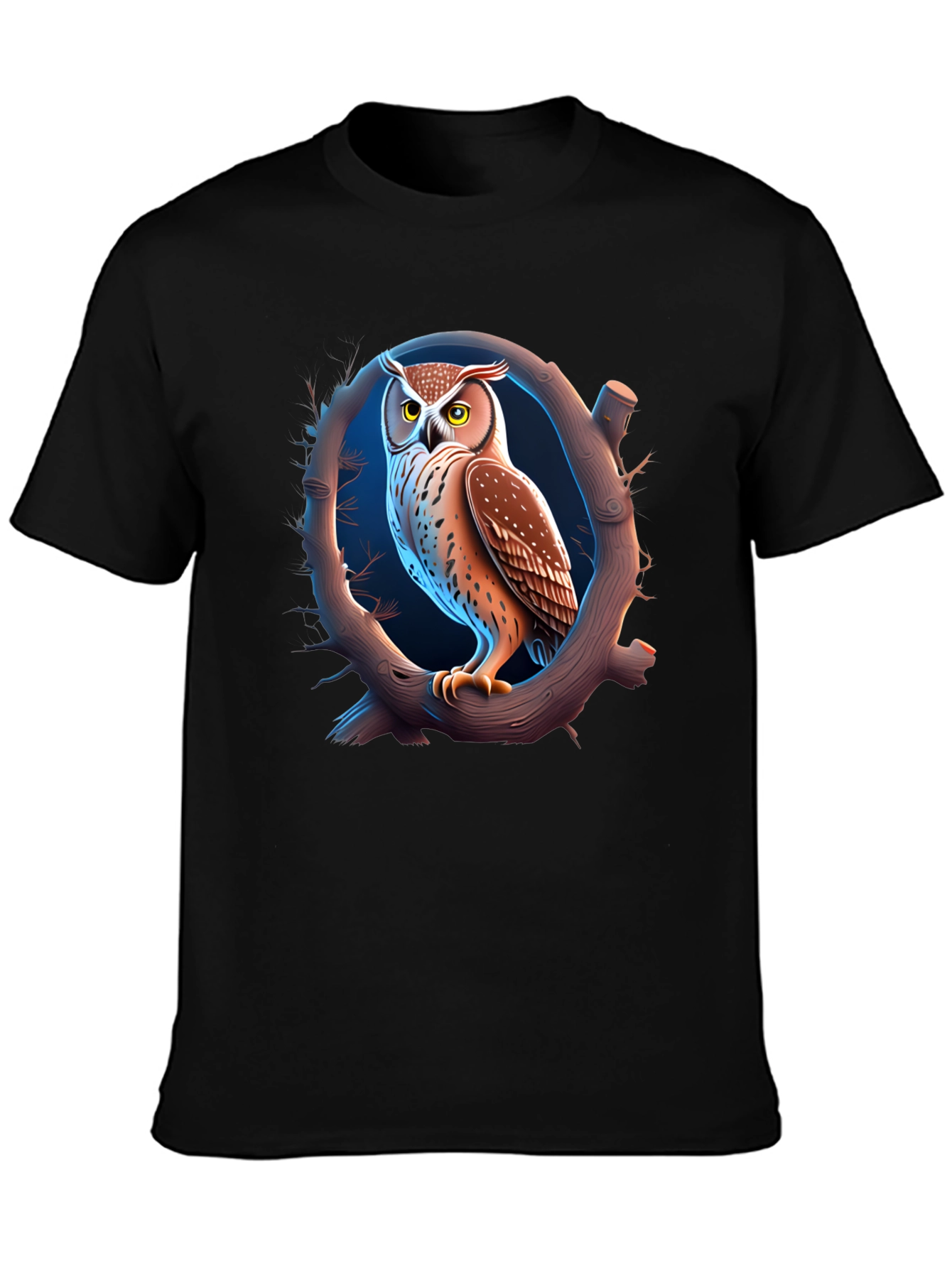 Owl on Branch Graphic T-Shirt - Black