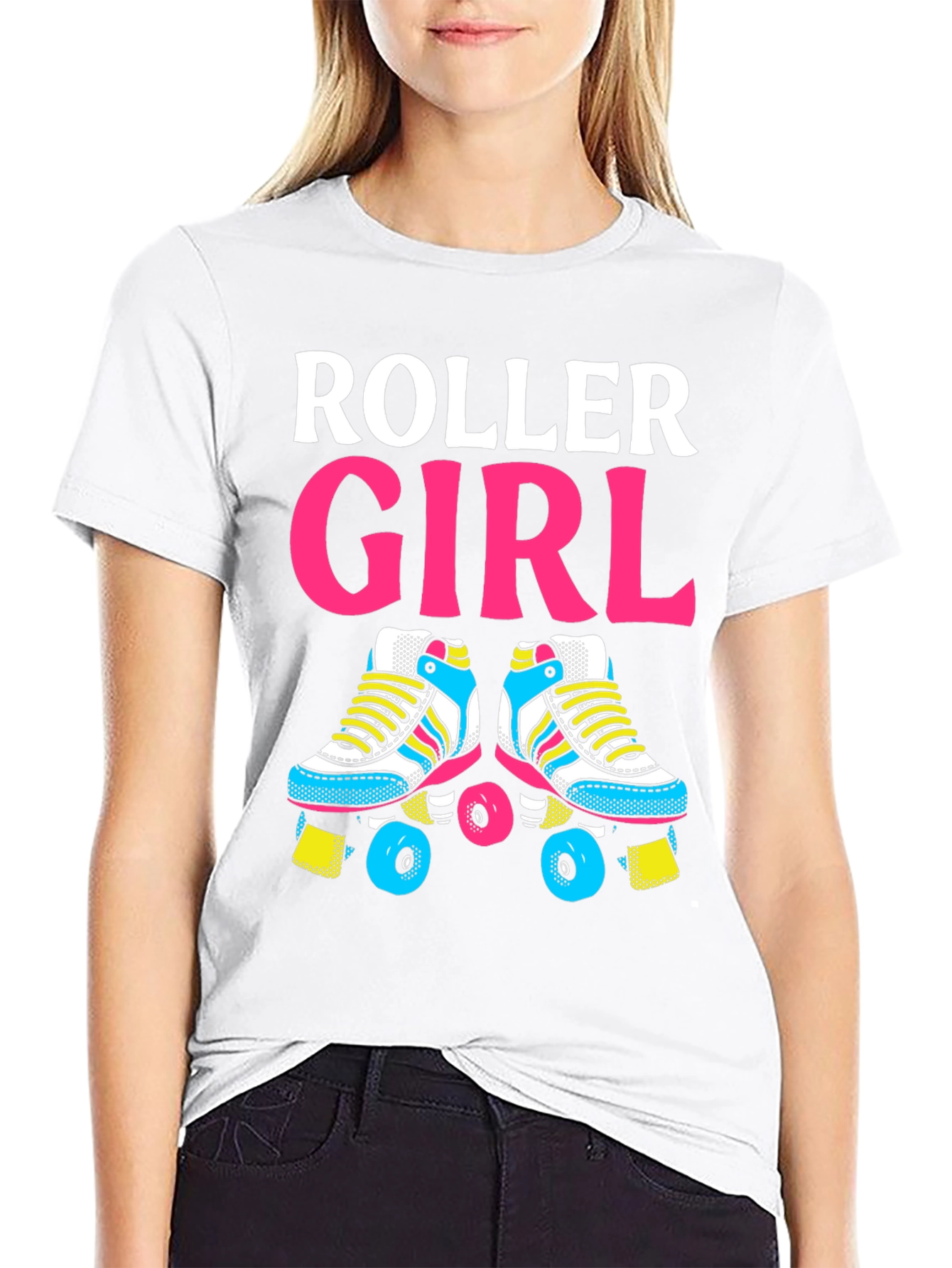 Roller Girl Graphic Tee - Retro Roller Skate Design