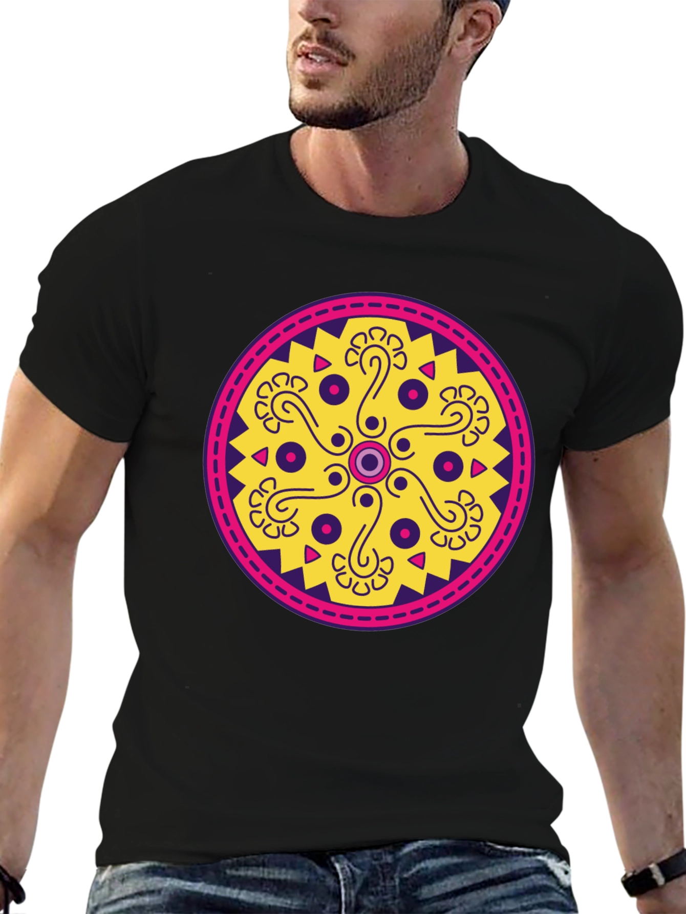 Ethnic Pattern Tee - Round Geometric Design
