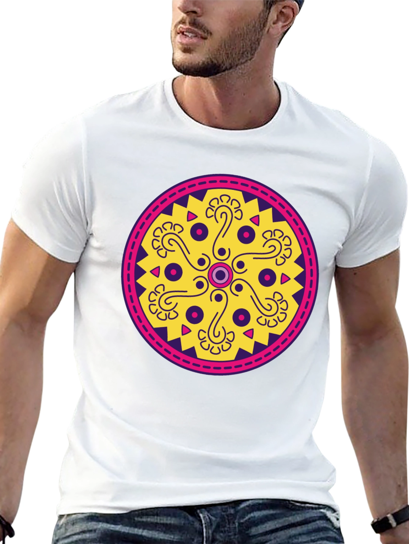 Ethnic Pattern Tee - Round Geometric Design