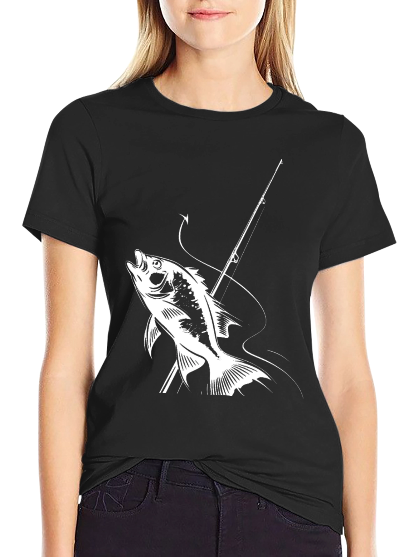 Fishing Graphic Tee - Bass and Rod Design