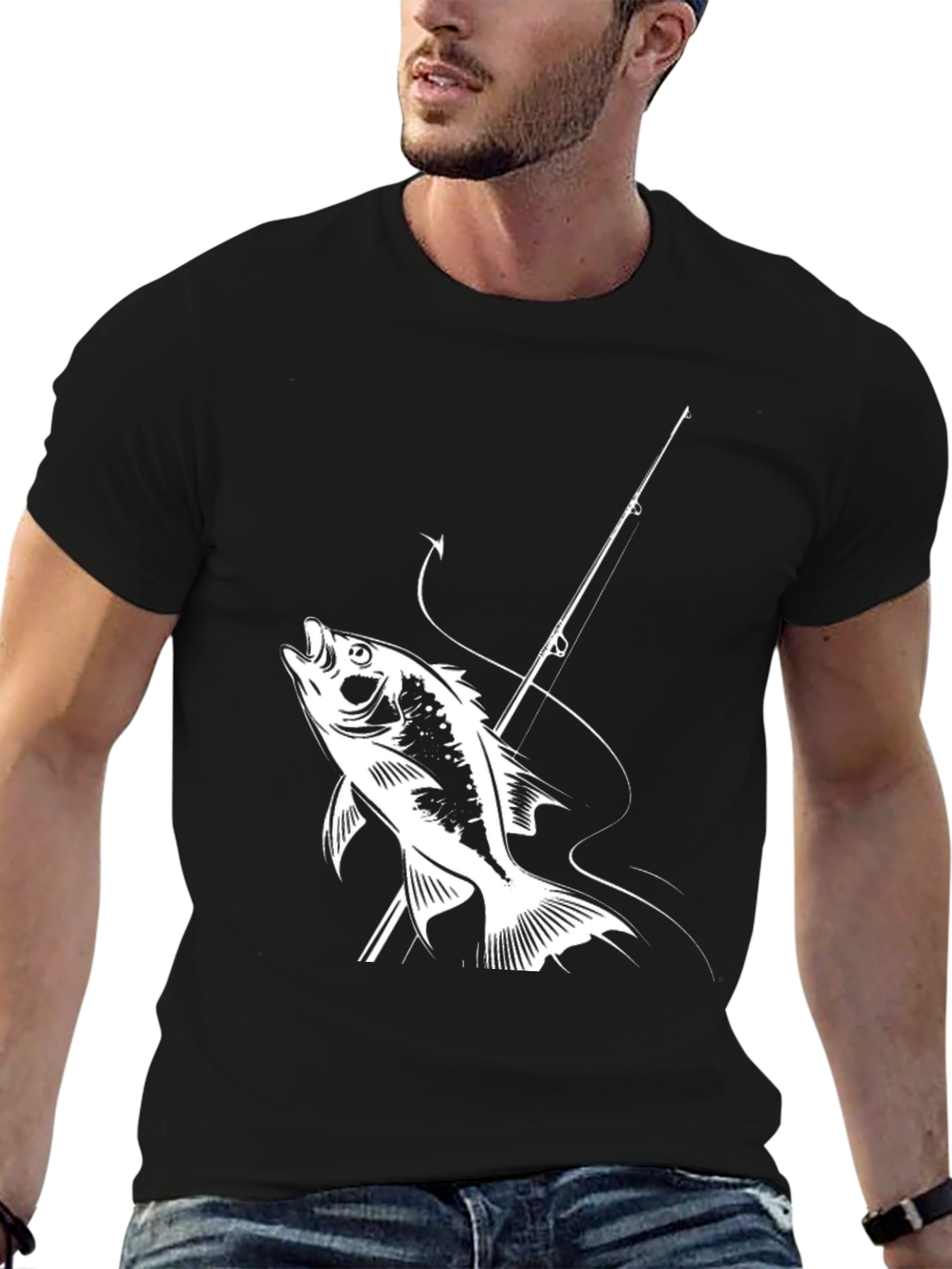 Fishing Graphic Tee - Bass and Rod Design