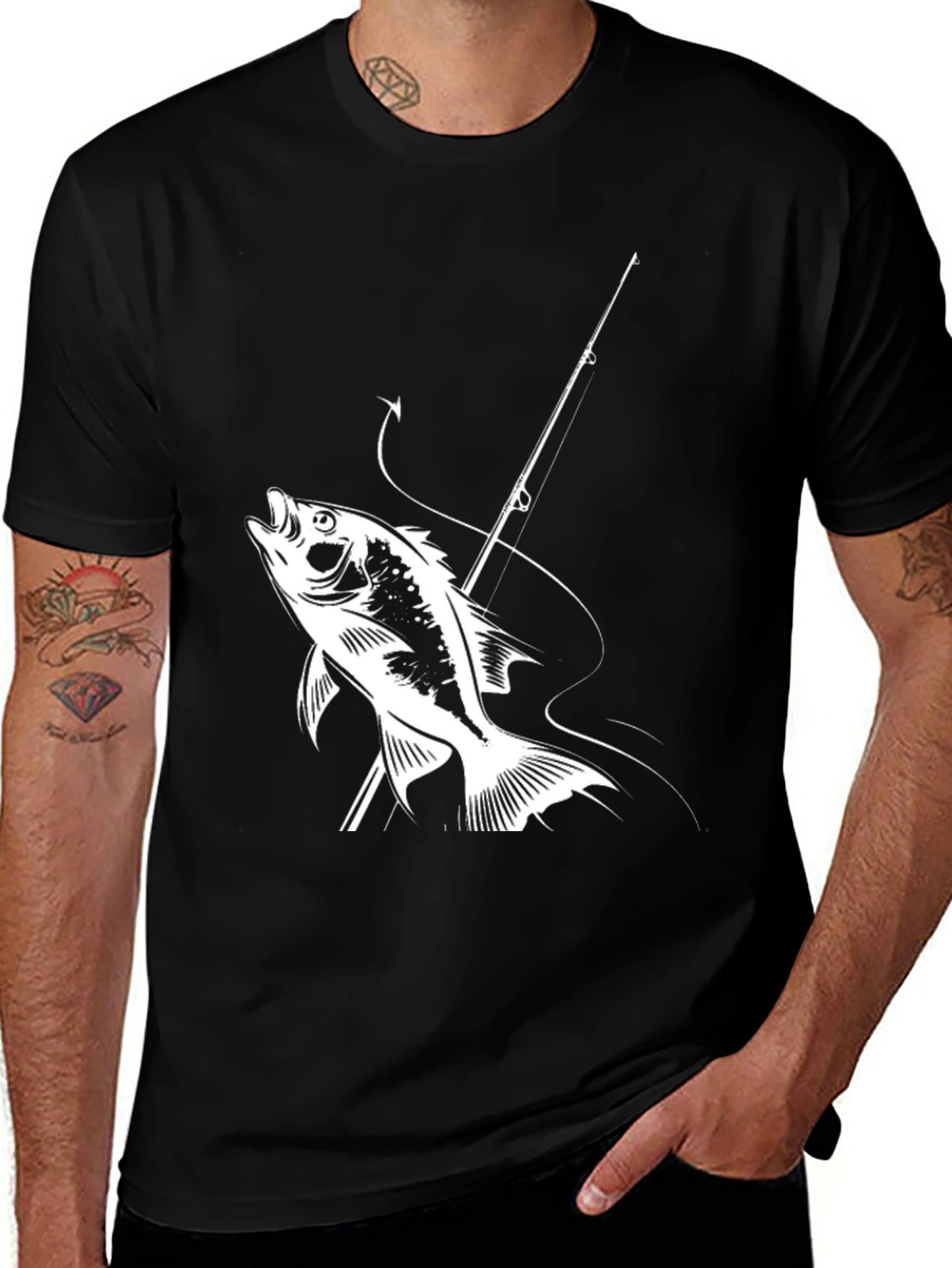 Fishing Graphic Tee - Bass and Rod Design