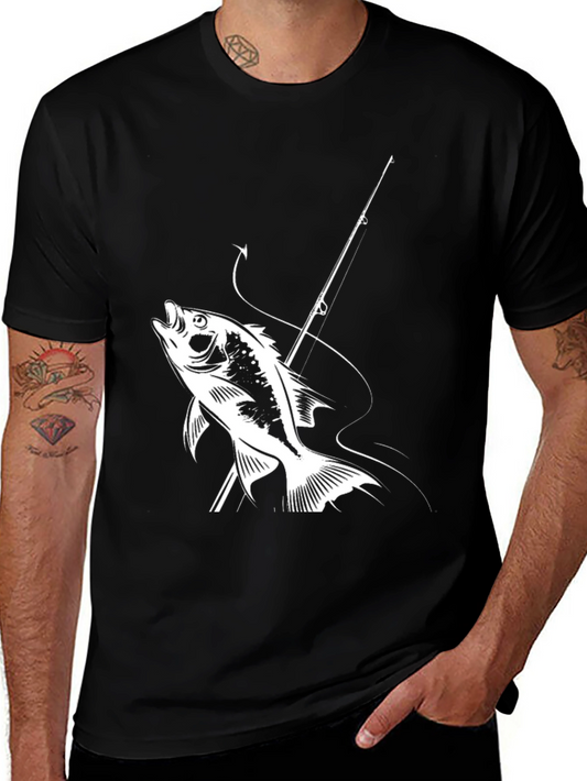 Fishing Graphic Tee - Bass and Rod Design