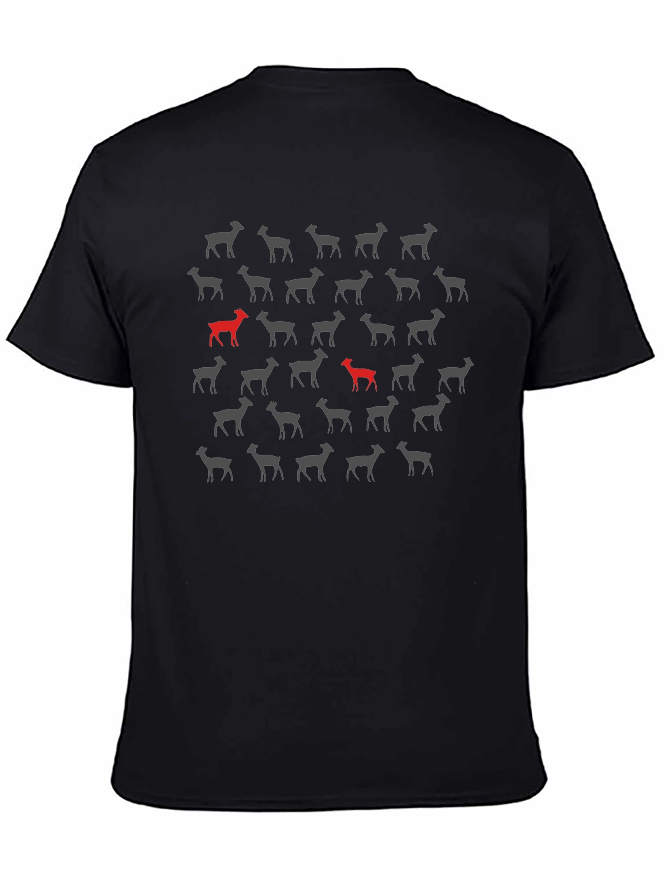 Unique Deer Patterned Black T-Shirt