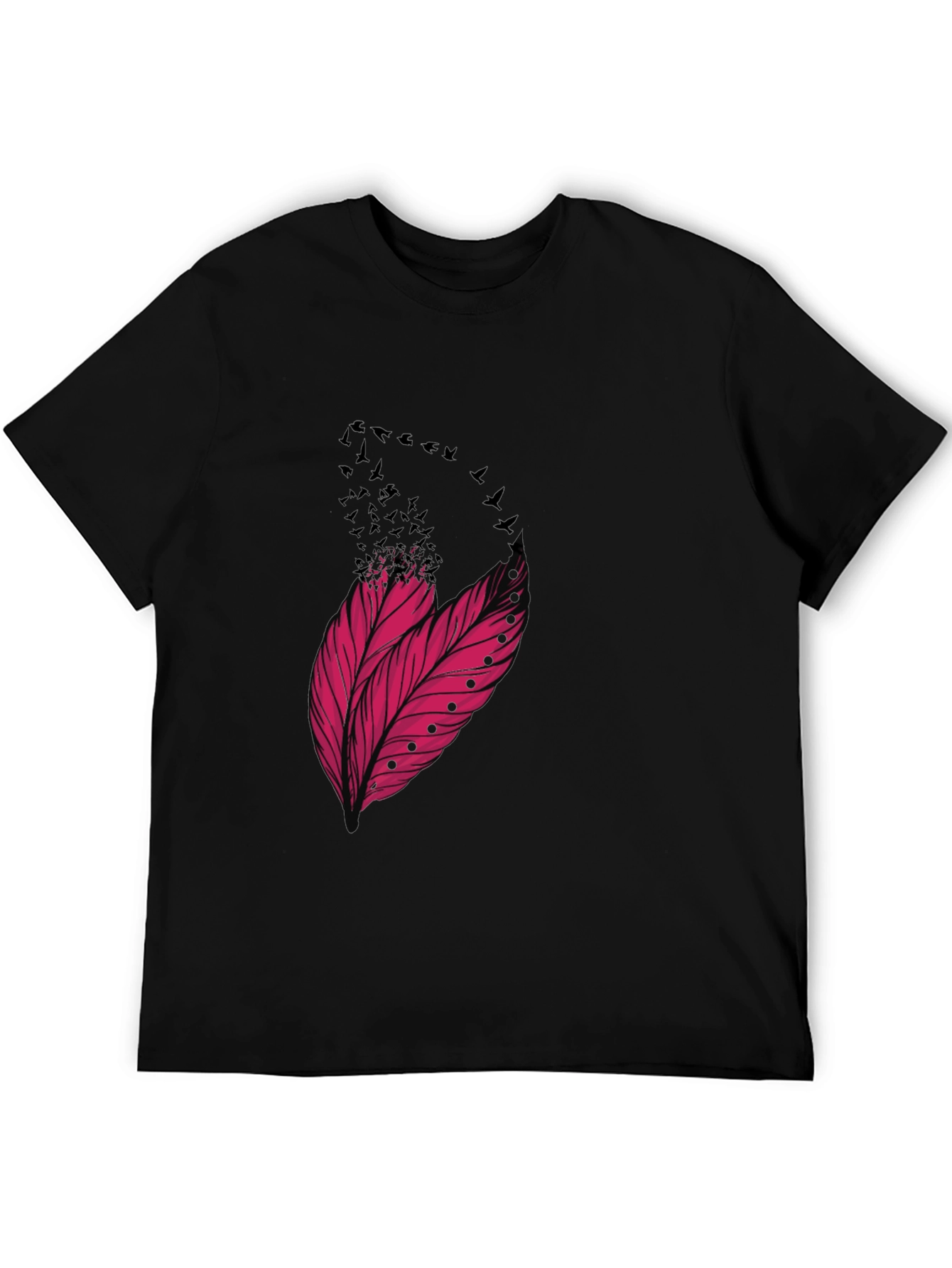Feather & Birds Graphic Black T-Shirt
