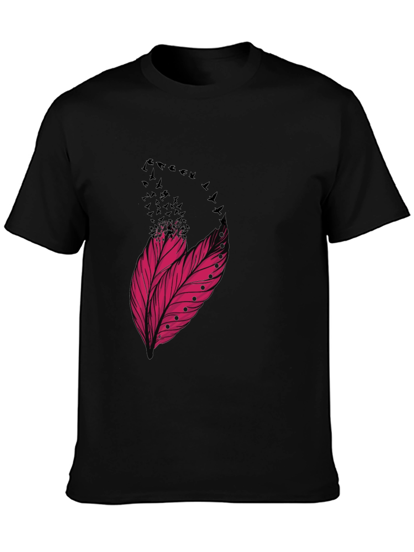 Feather & Birds Graphic Black T-Shirt