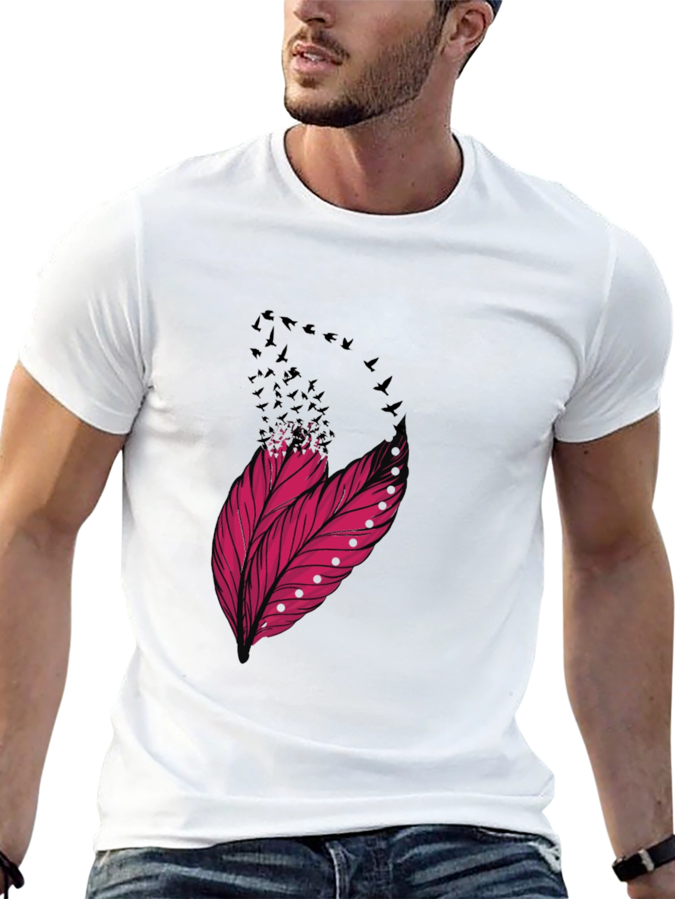 Feather & Birds Graphic Black T-Shirt