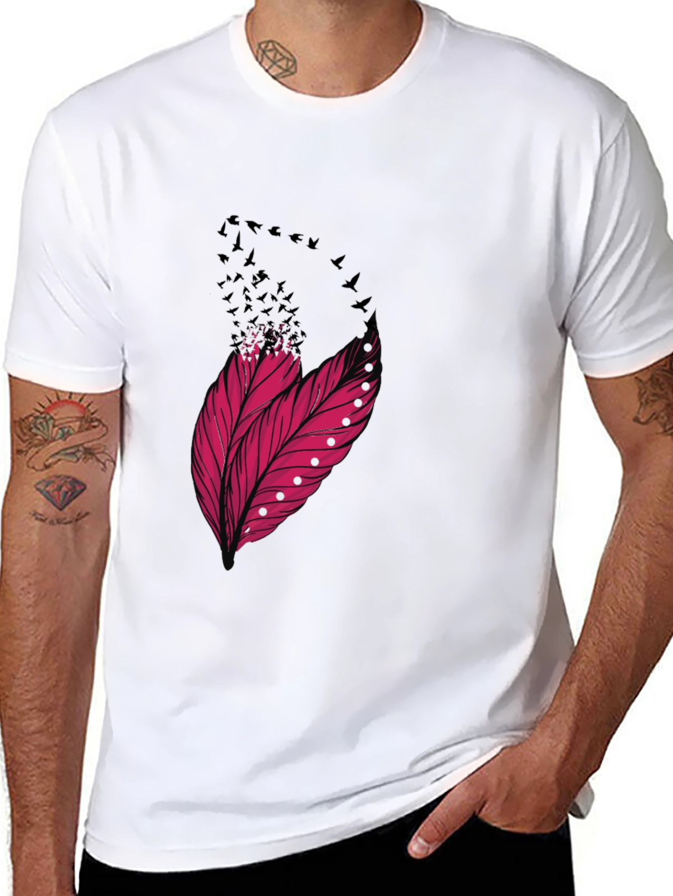 Feather & Birds Graphic Black T-Shirt