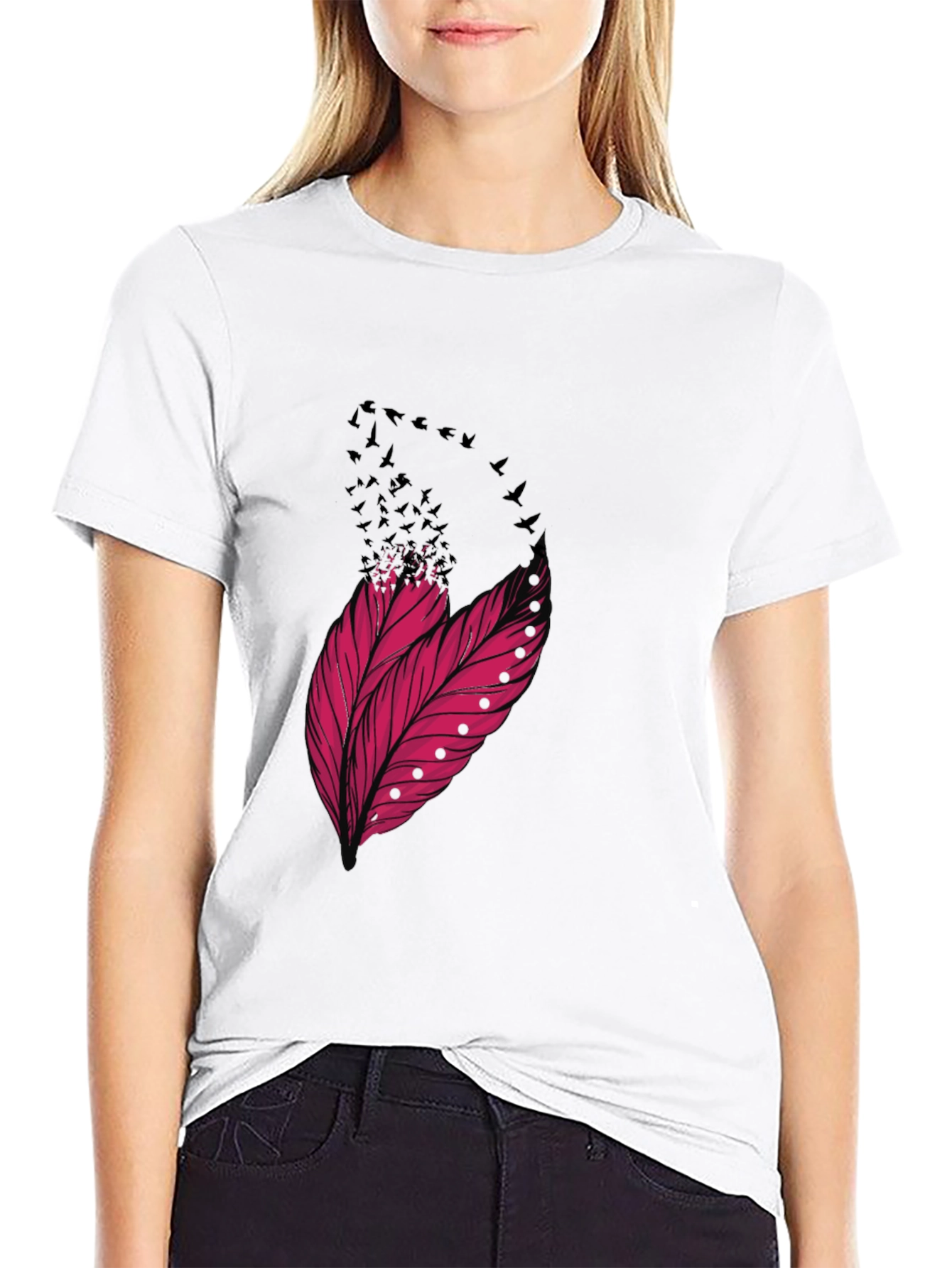 Feather & Birds Graphic Black T-Shirt