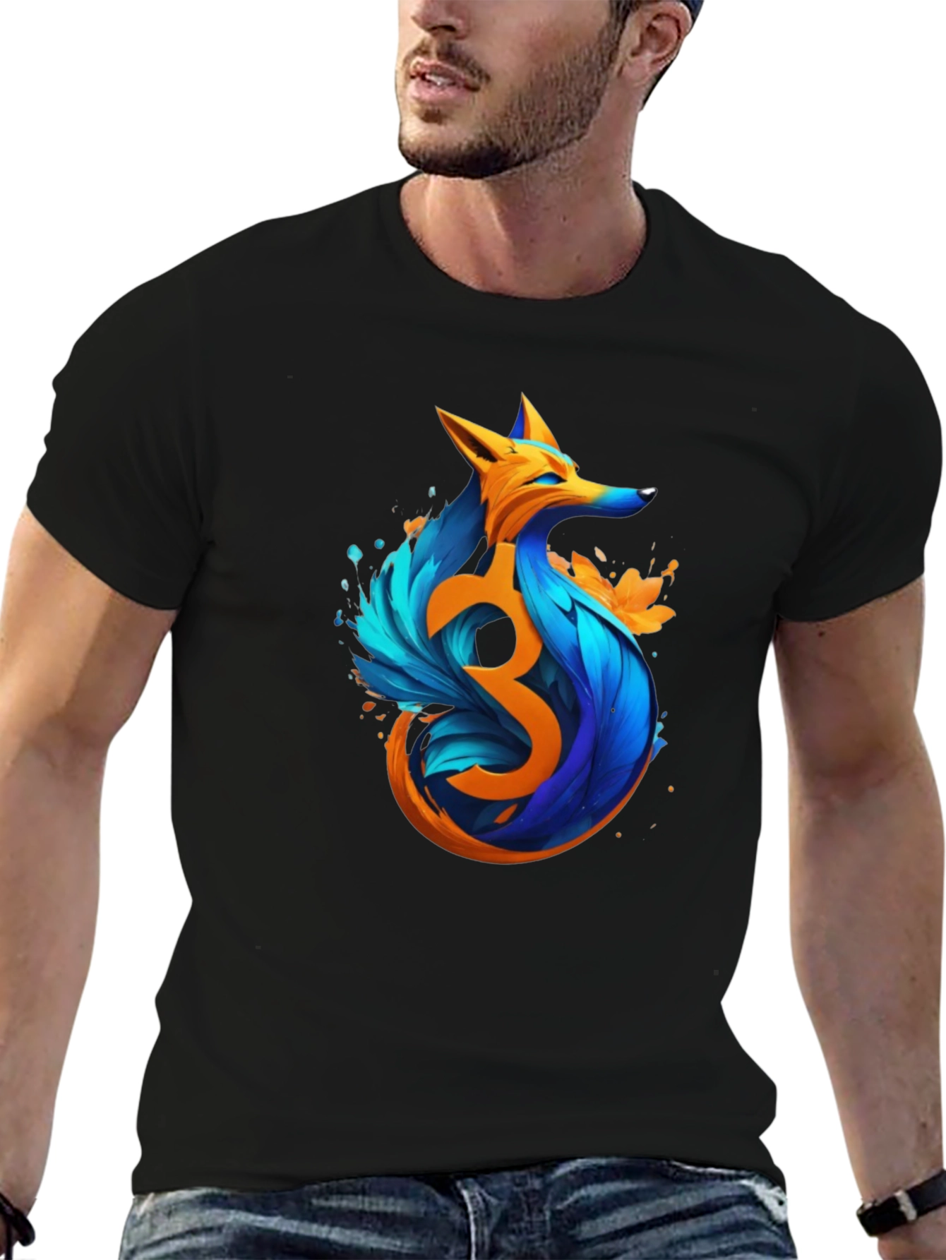 Artistic Fox Graphic Black T-Shirt
