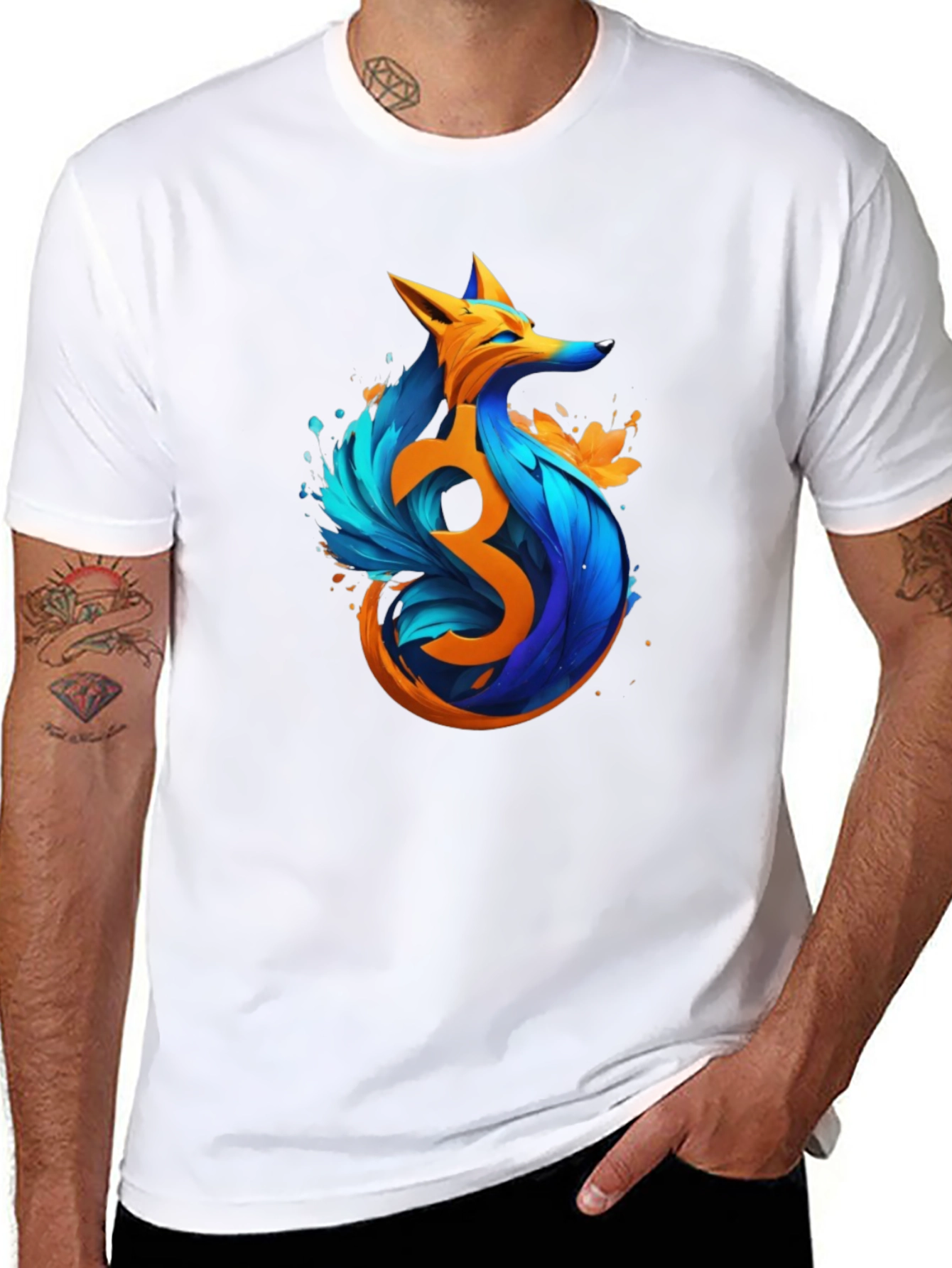 Artistic Fox Graphic Black T-Shirt