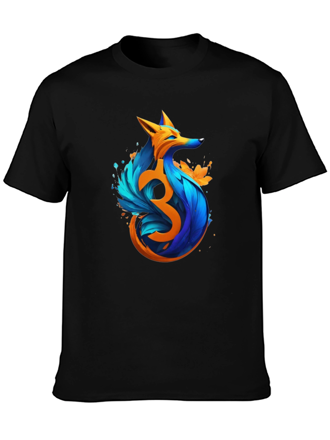 Artistic Fox Graphic Black T-Shirt