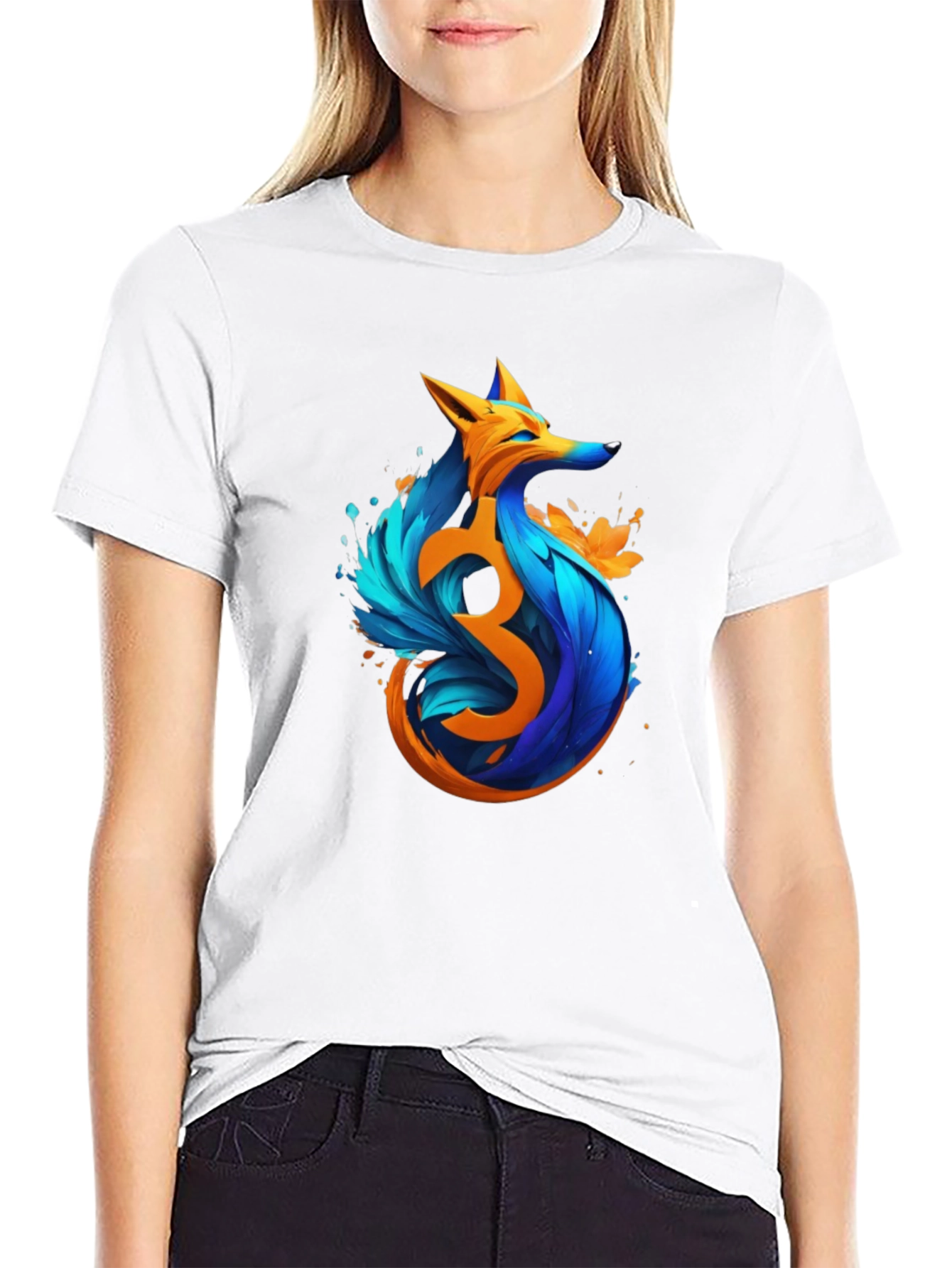 Artistic Fox Graphic Black T-Shirt