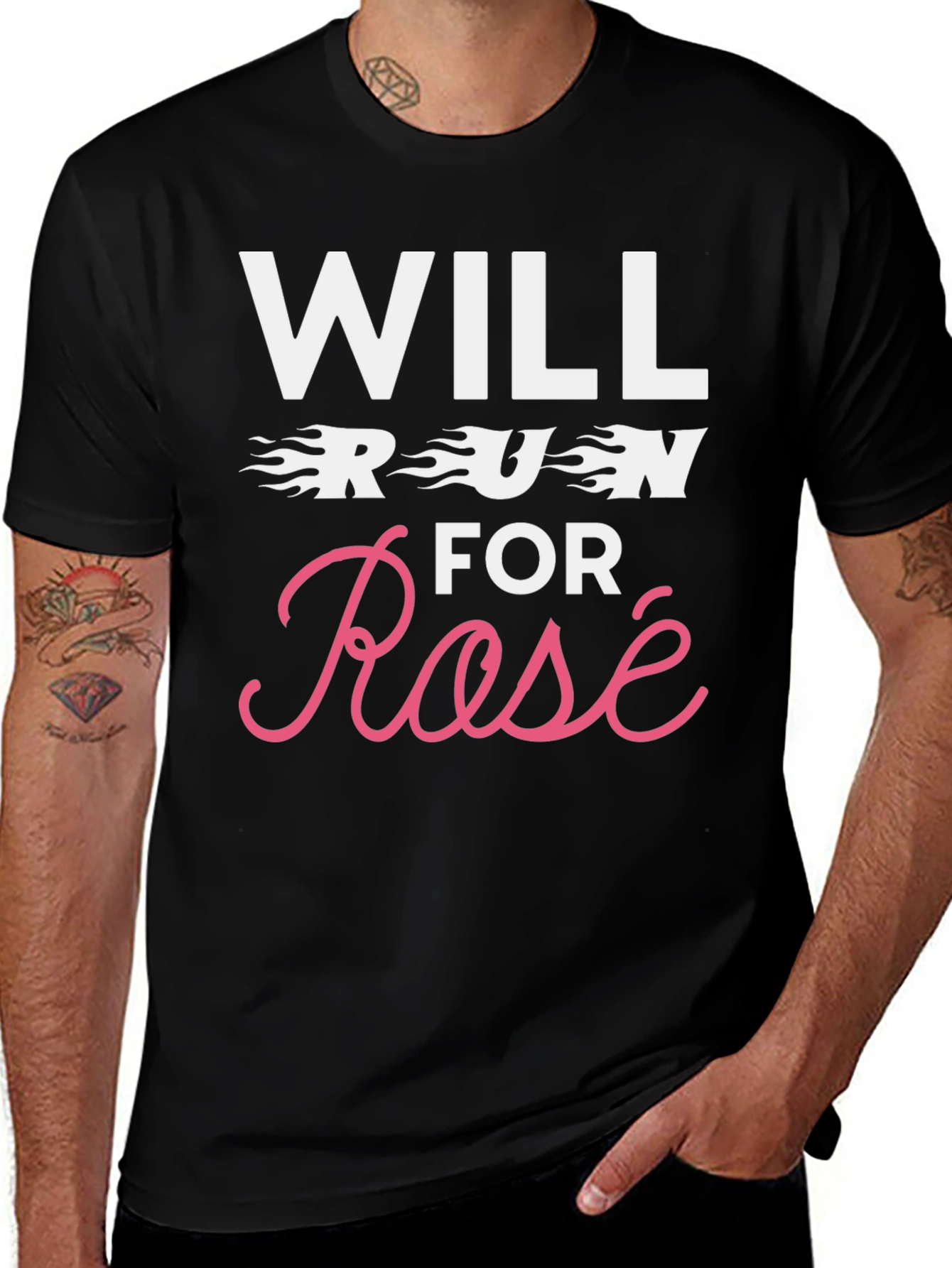 Will Run for Rosé Graphic T-Shirt - Black