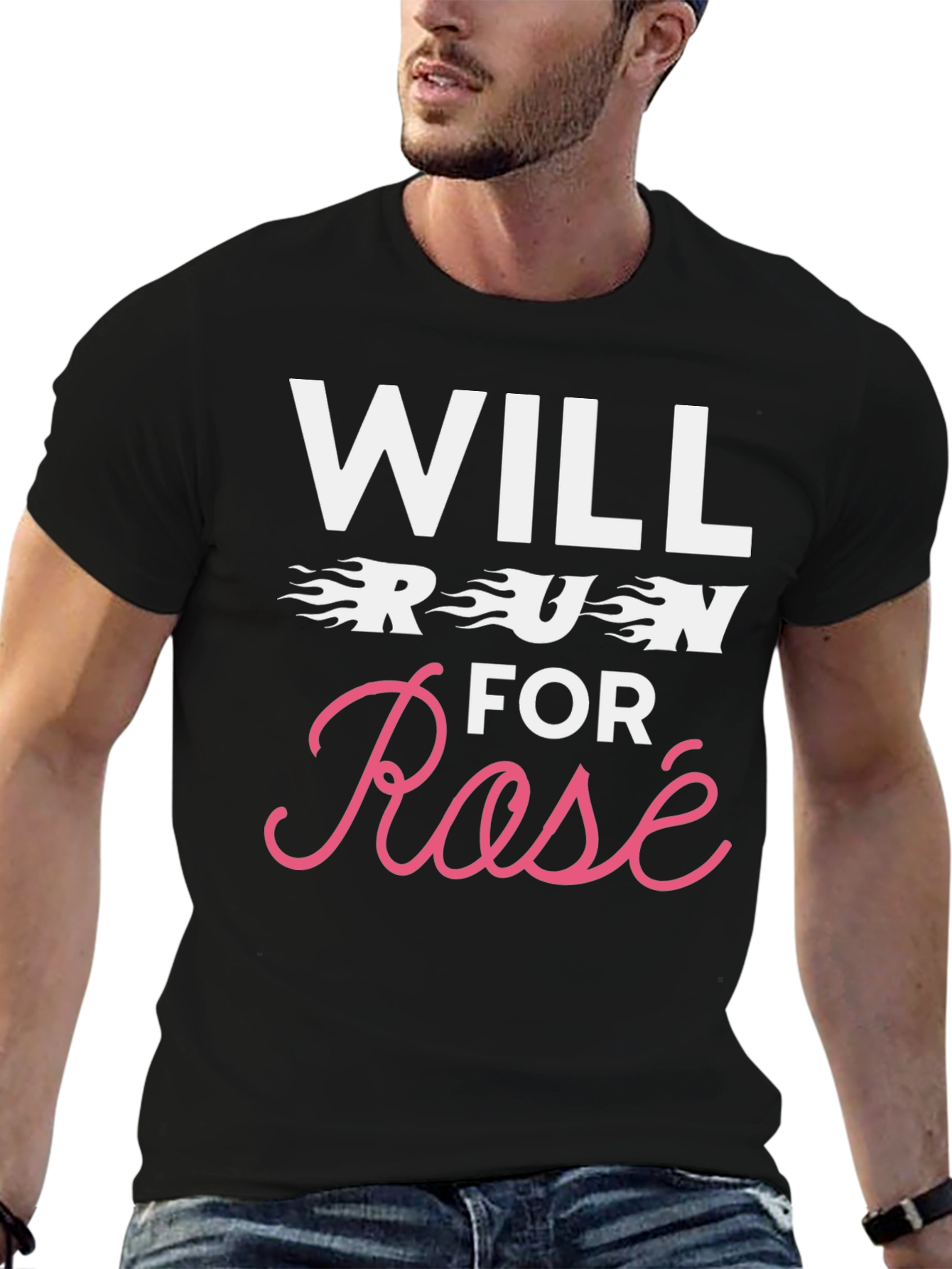 Will Run for Rosé Graphic T-Shirt - Black
