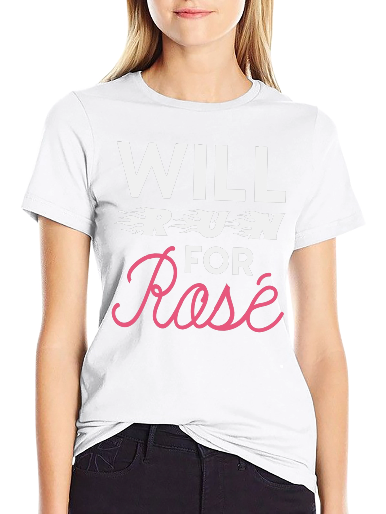 Will Run for Rosé Graphic T-Shirt - Black