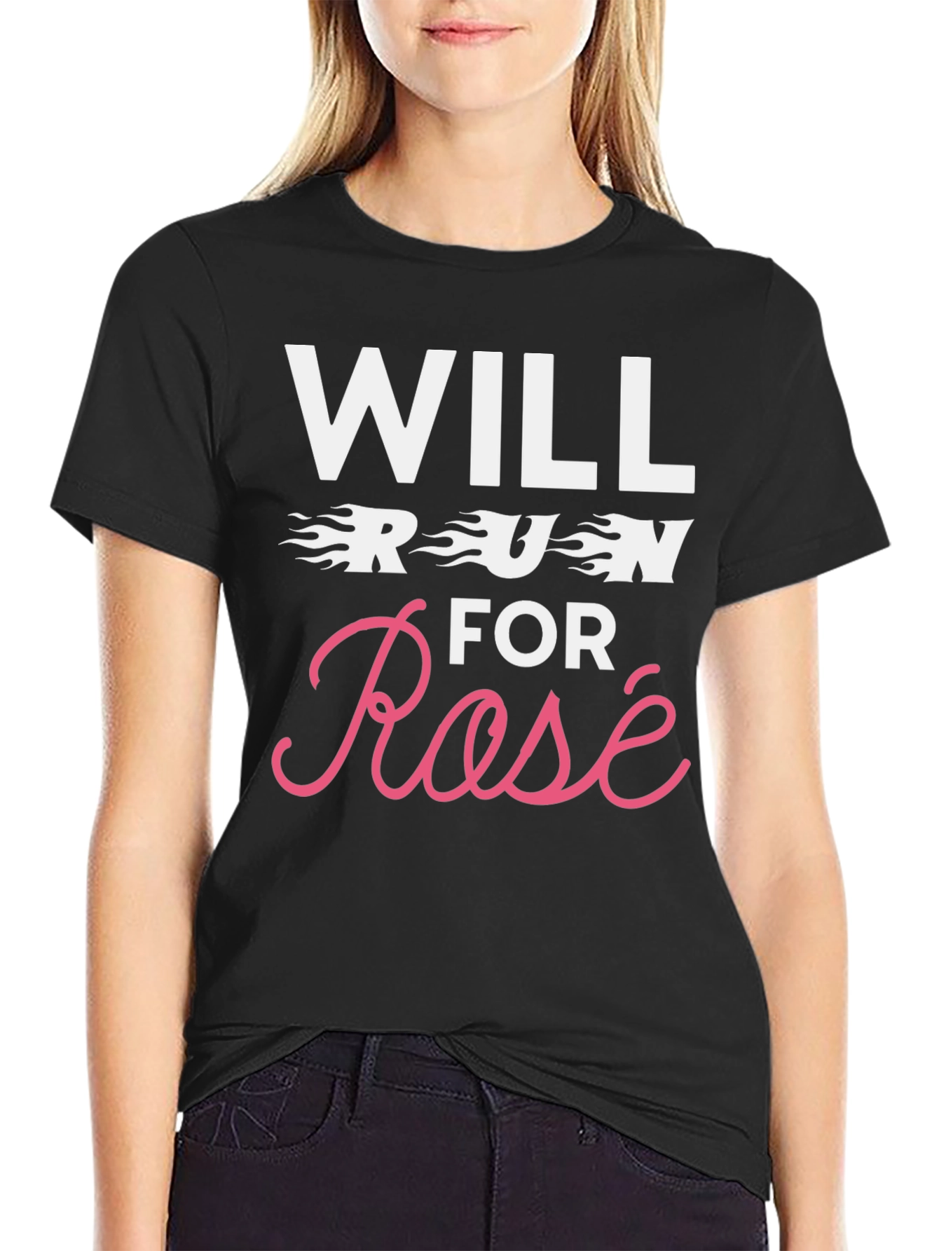 Will Run for Rosé Graphic T-Shirt - Black