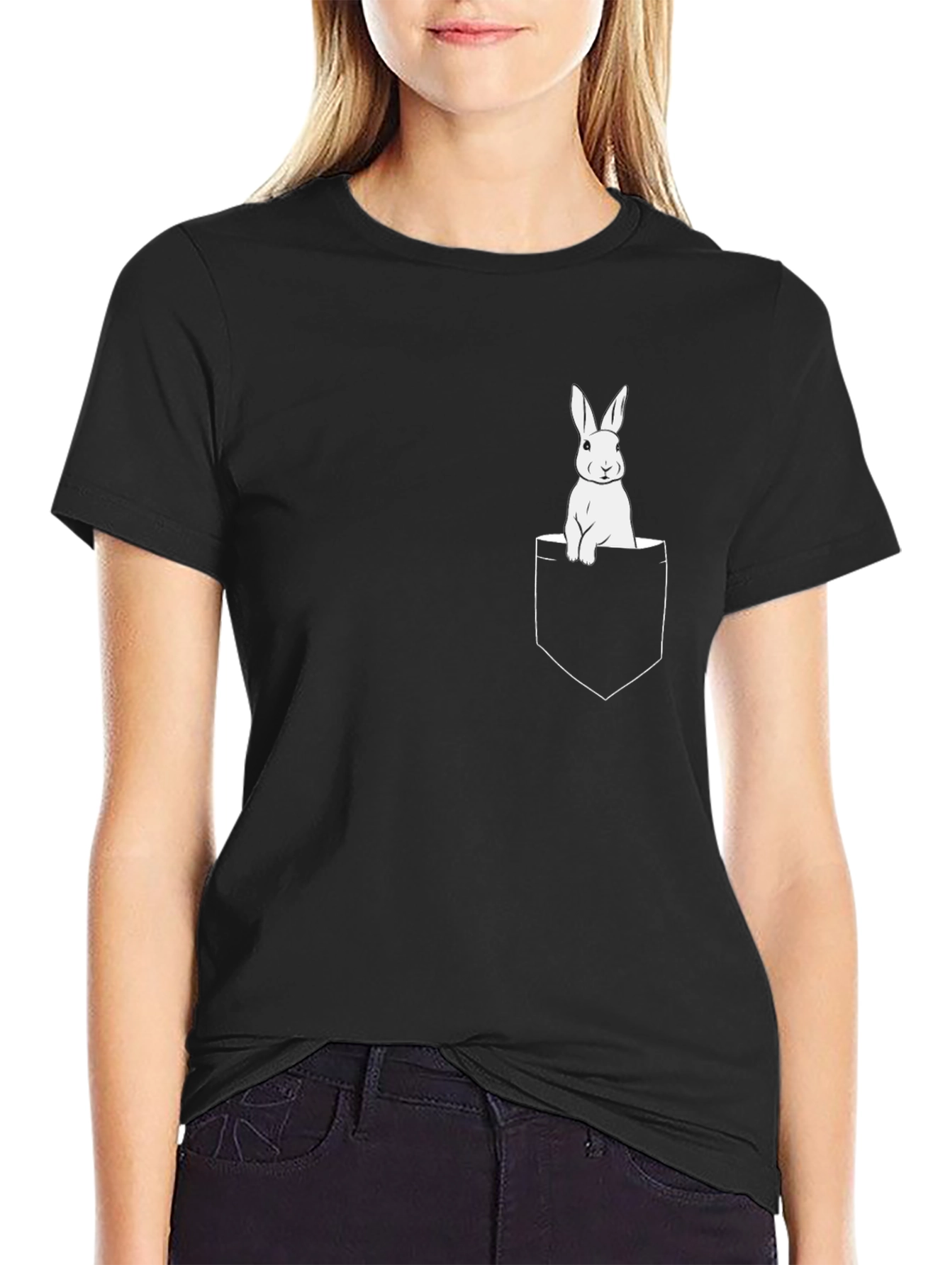 Pocket Bunny Graphic T-Shirt - Black