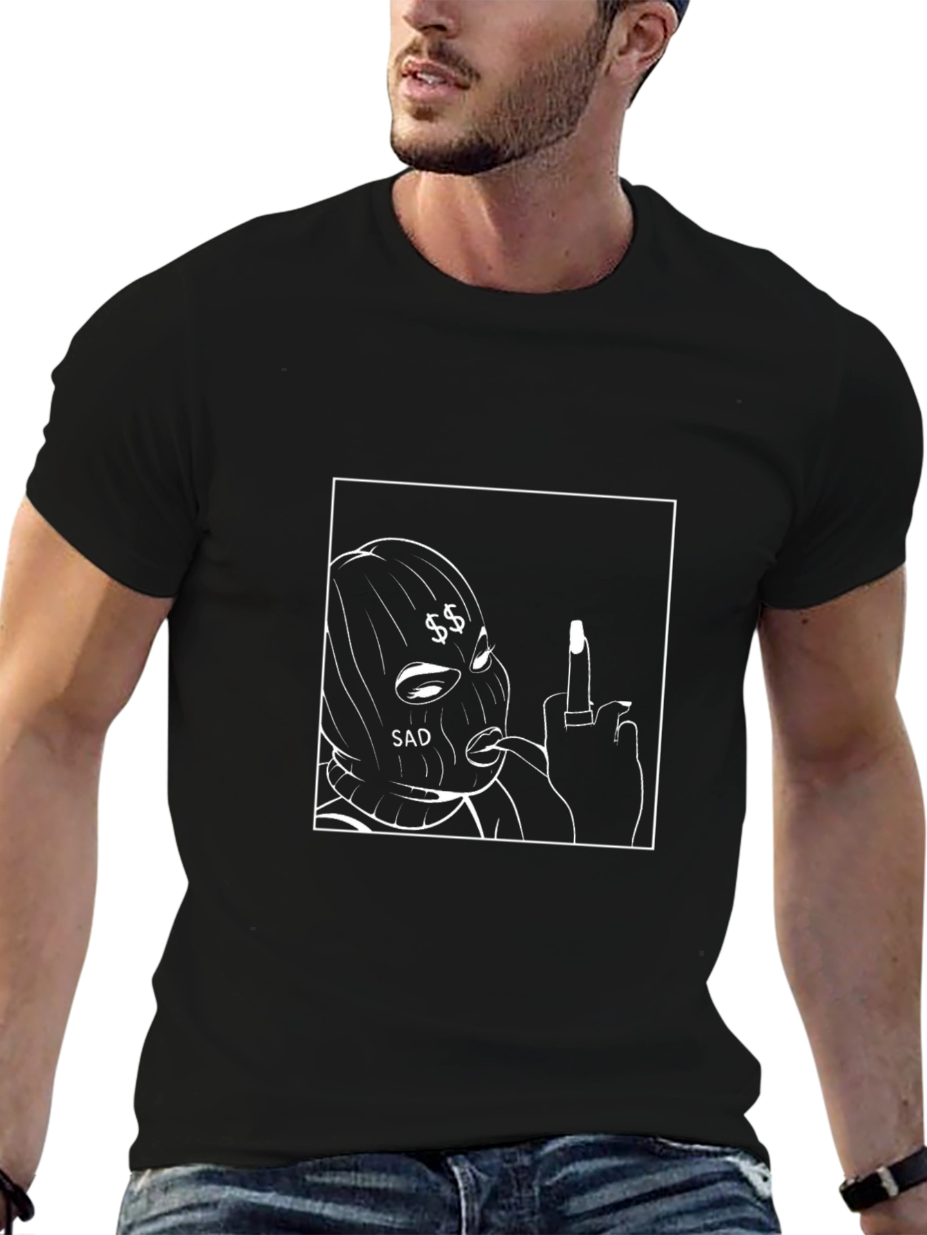 Edgy Streetwear Graphic Tee - Black